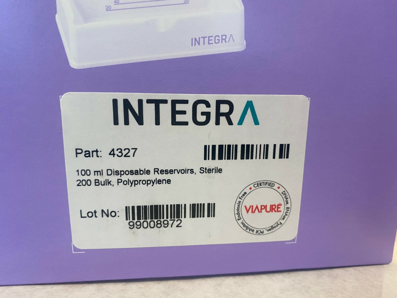 INTEGRA 100 ml Polypropylene Multichannel Reagent Reservoir Base + 200 Inserts