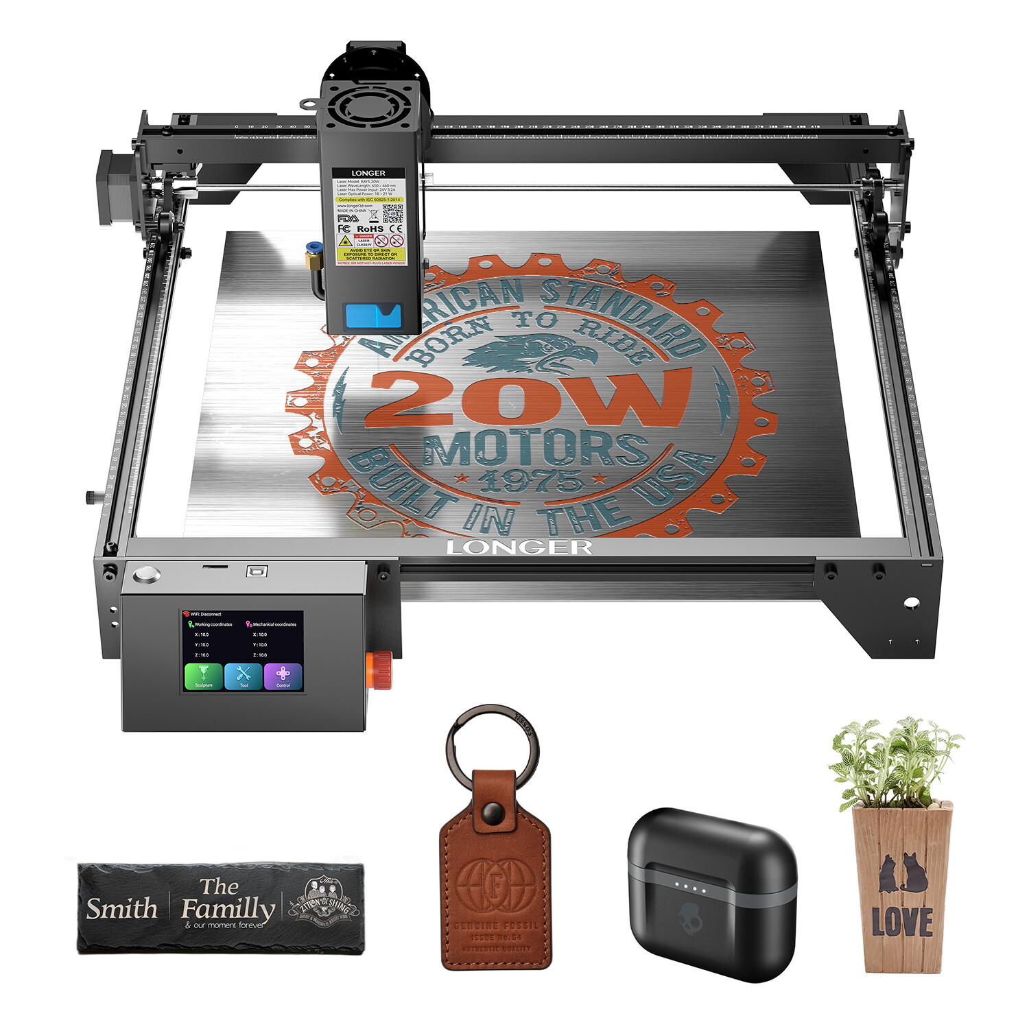 Longer RAY5 20W Laser Engraver Machine w/ 3.5″ Touch Screen for DIY Cutting Tool