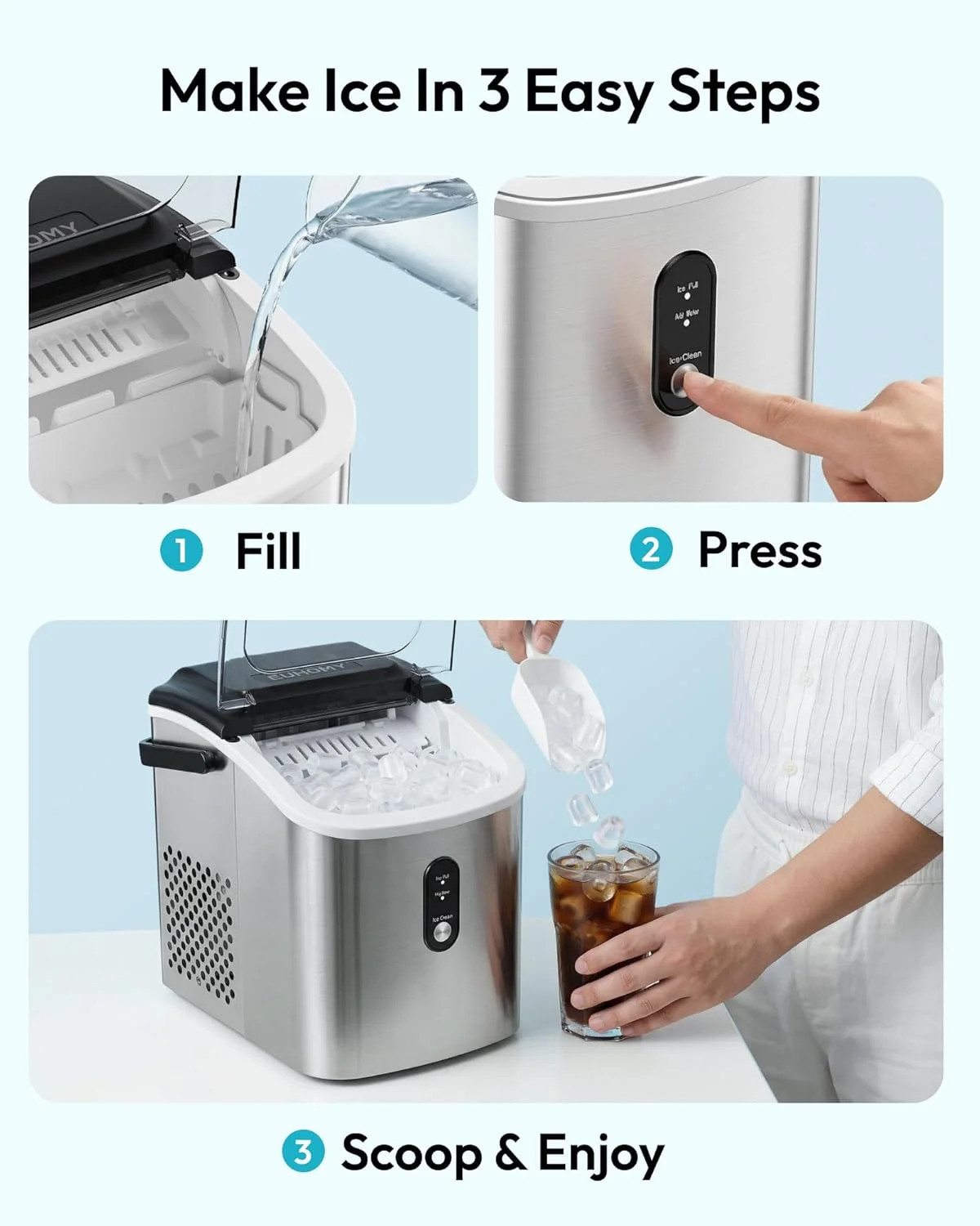 Ice Maker Countertop, Portable Ice Machine with Carry Handle, 26.5lbs Per