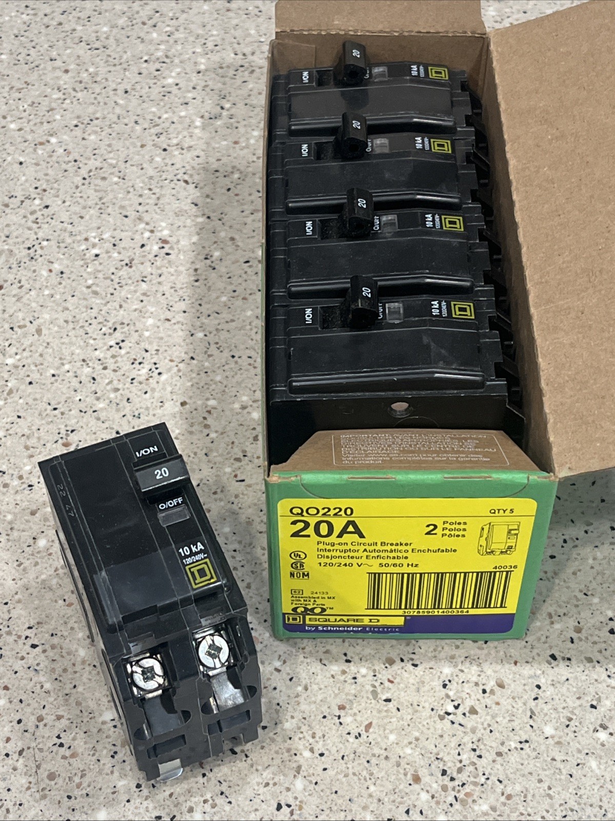 Square D QO220 (5 PACK) 20A 2P 120/240V Circuit Breaker *US SELLER Lot of 5 NEW*