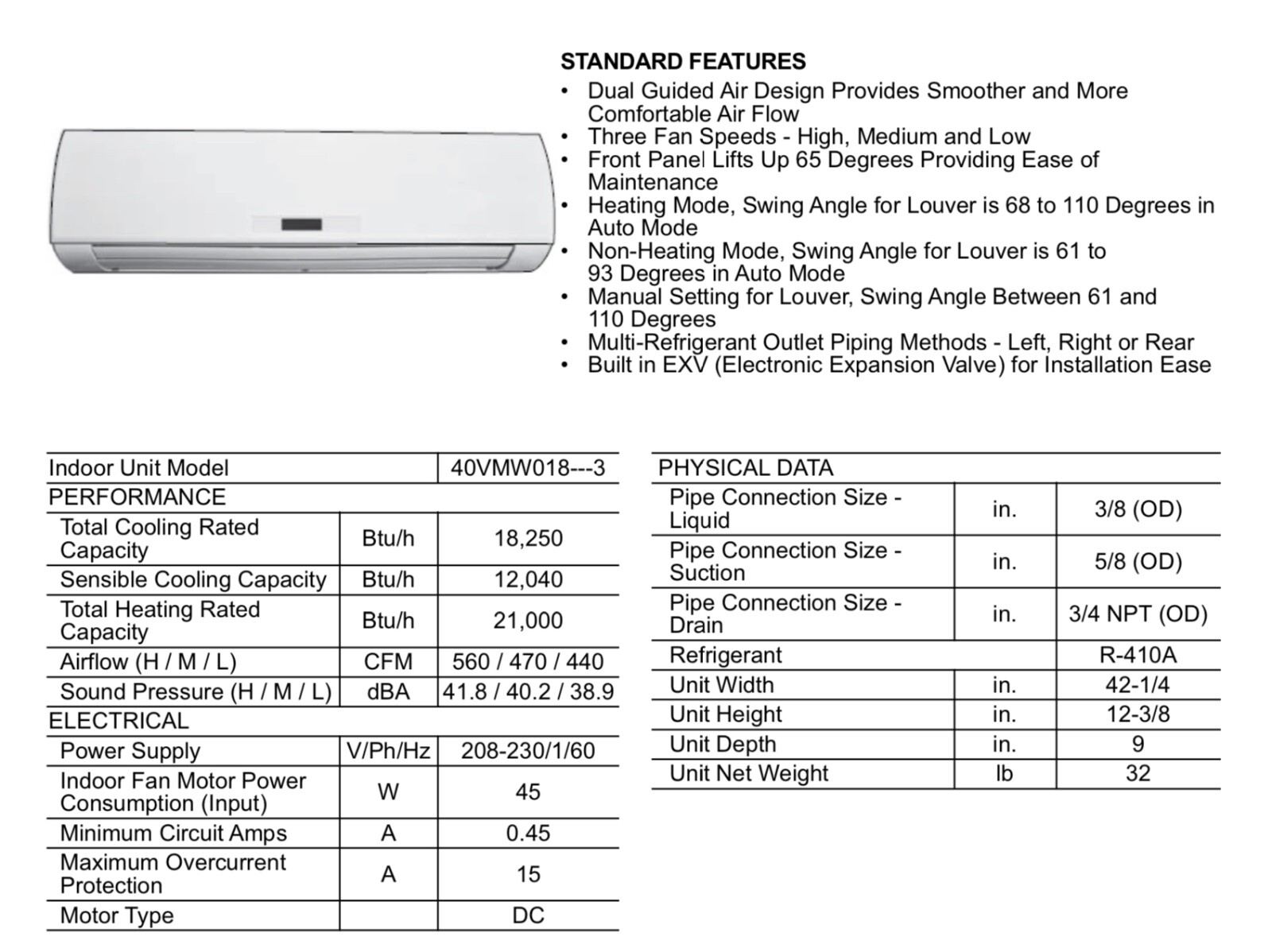 Carrier 40VMW Ductless High Wall Indoor VRF Unit 18,000 Btu