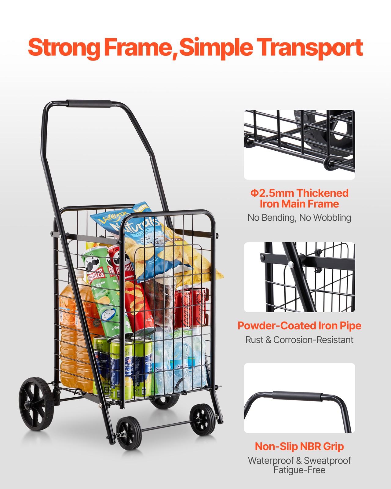 Uimoso Shopping Cart Folding Grocery Utility Cart with Swivel Wheels 90 LBS