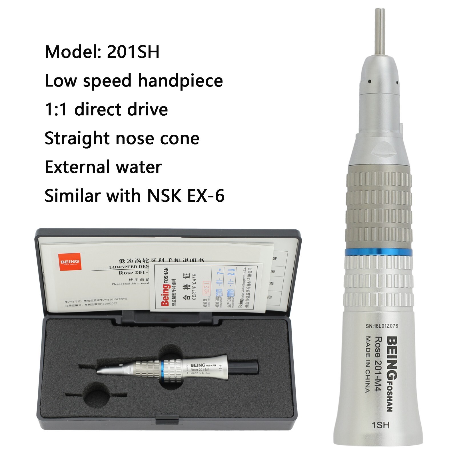 Dental Prophy Hygiene Handpiece 1:1 4:1 Straight Air Motor 4 Hole 360° Swivel