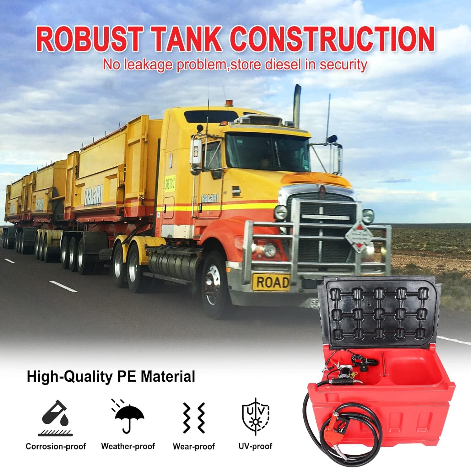 Portable 48 Gallon Fuel Tank with Pump for Gasoline & Diesel, 12V DC Pump