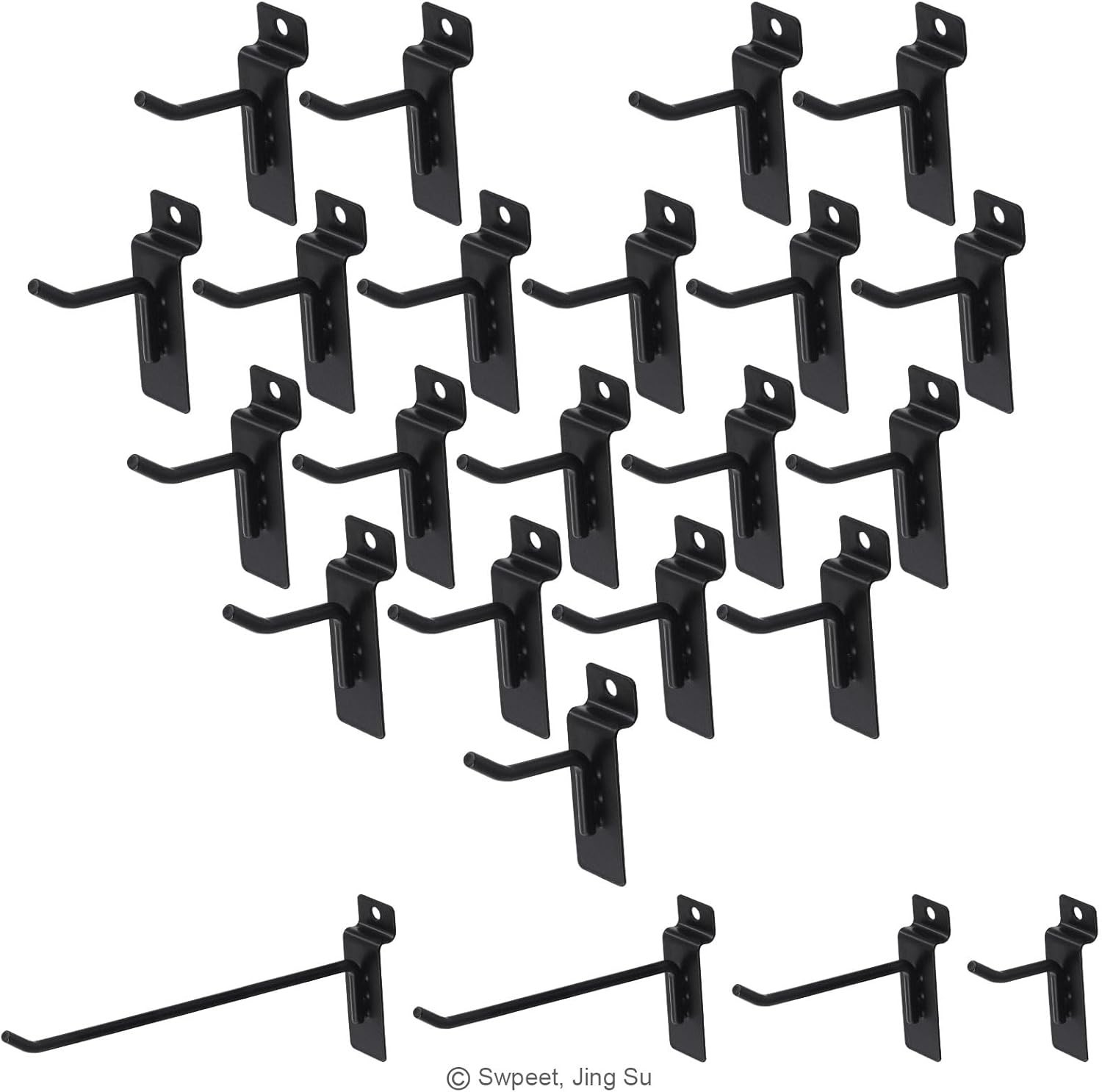 2-Inch Slatwall Hook Assortment Kit – 20 Durable Heavy-Duty Metal Hooks in Black