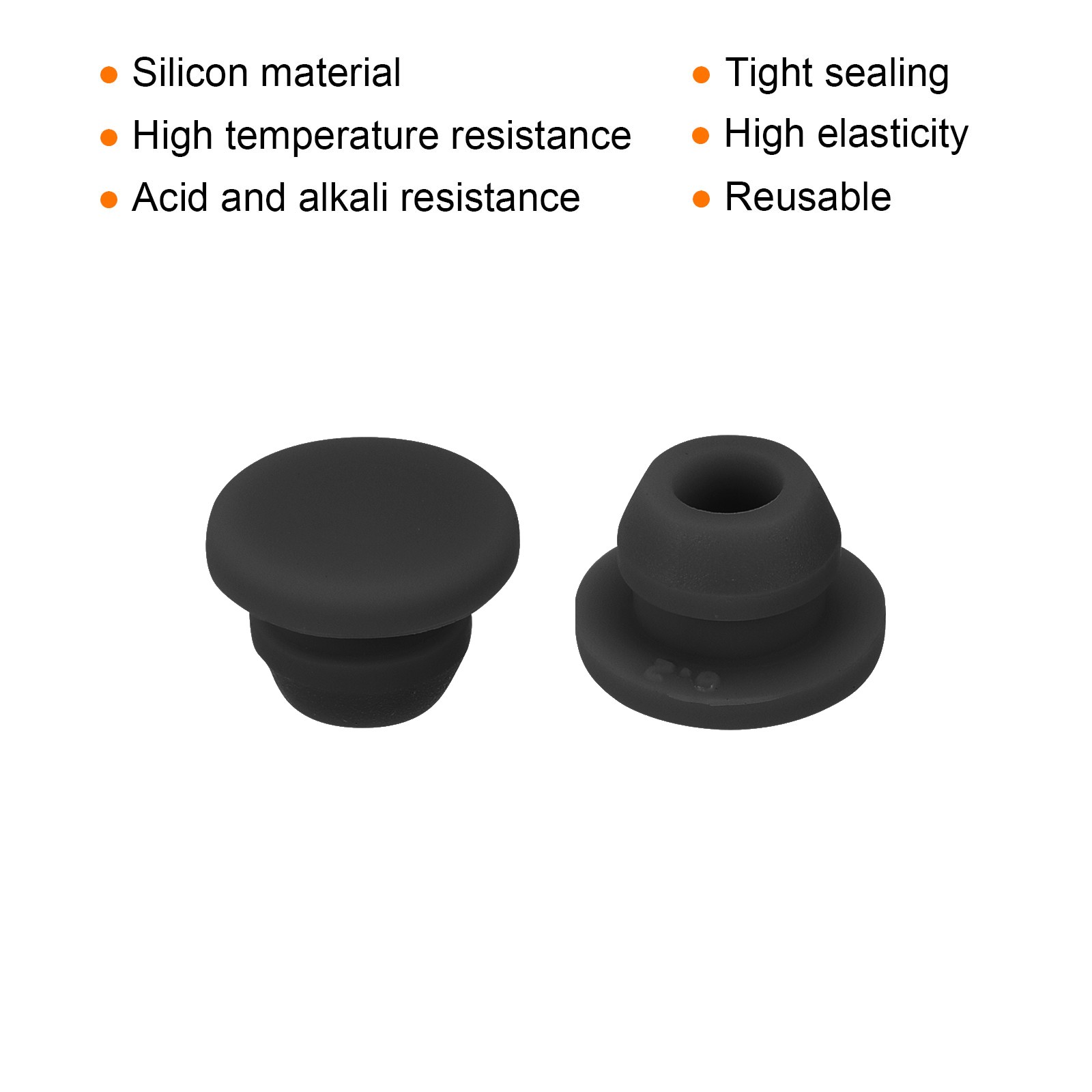 20pcs Silicone Snap in Locking Hole Plug 6mm Narrow Groove 2mm Black
