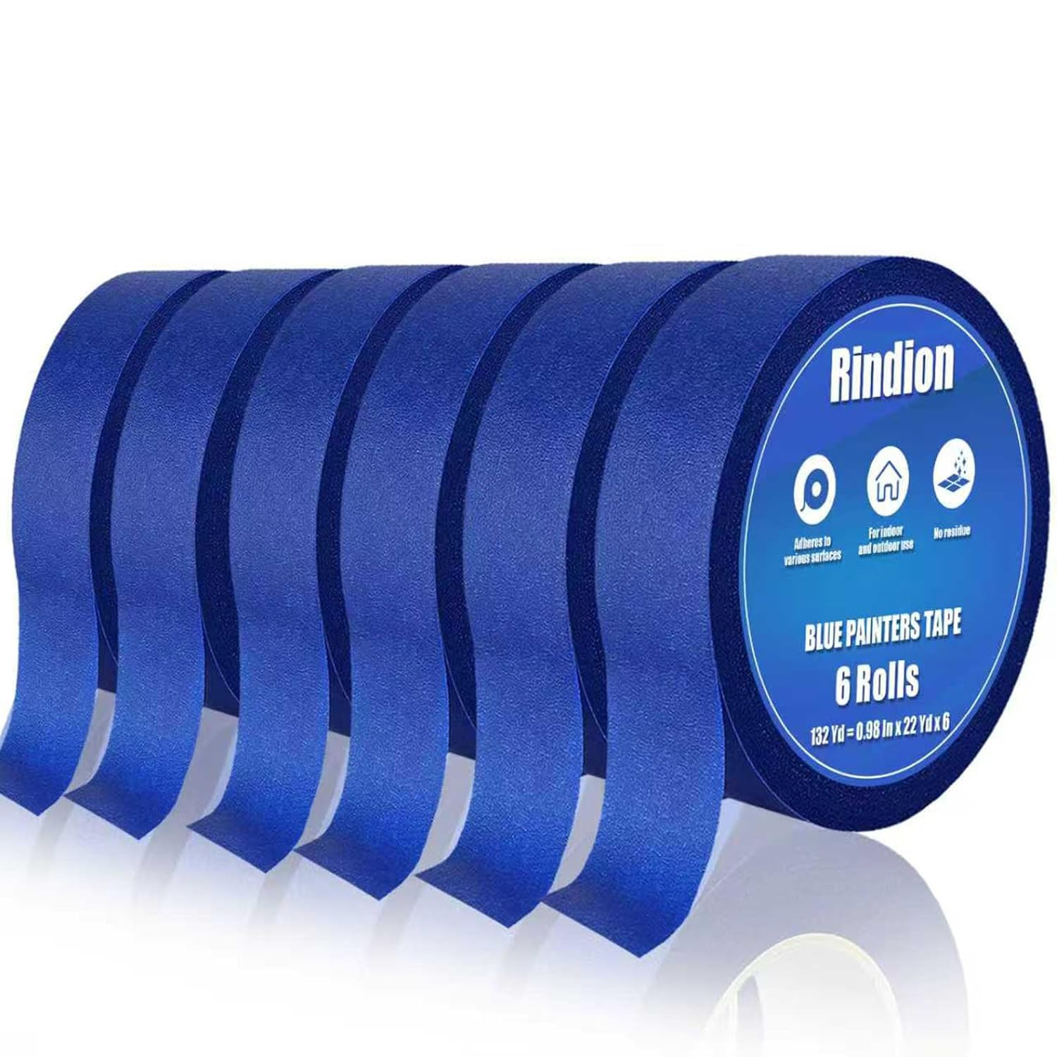6 Rolls Blue Painters Tape, Multi-Surface Masking Tape, 132 Yd Premium Paint Tap