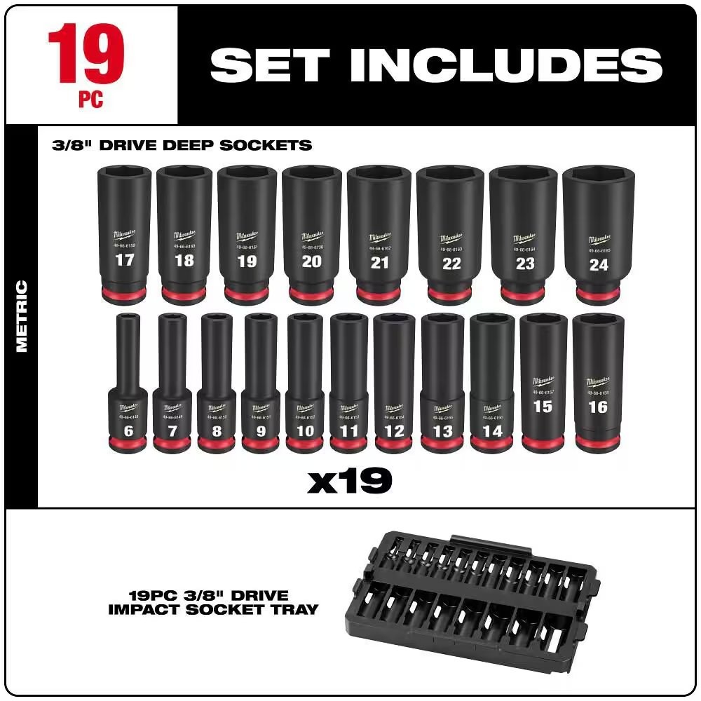 SHOCKWAVE Impact-Duty 3/8 in. Drive Metric Deep Well Impact Socket Set (19-Piece