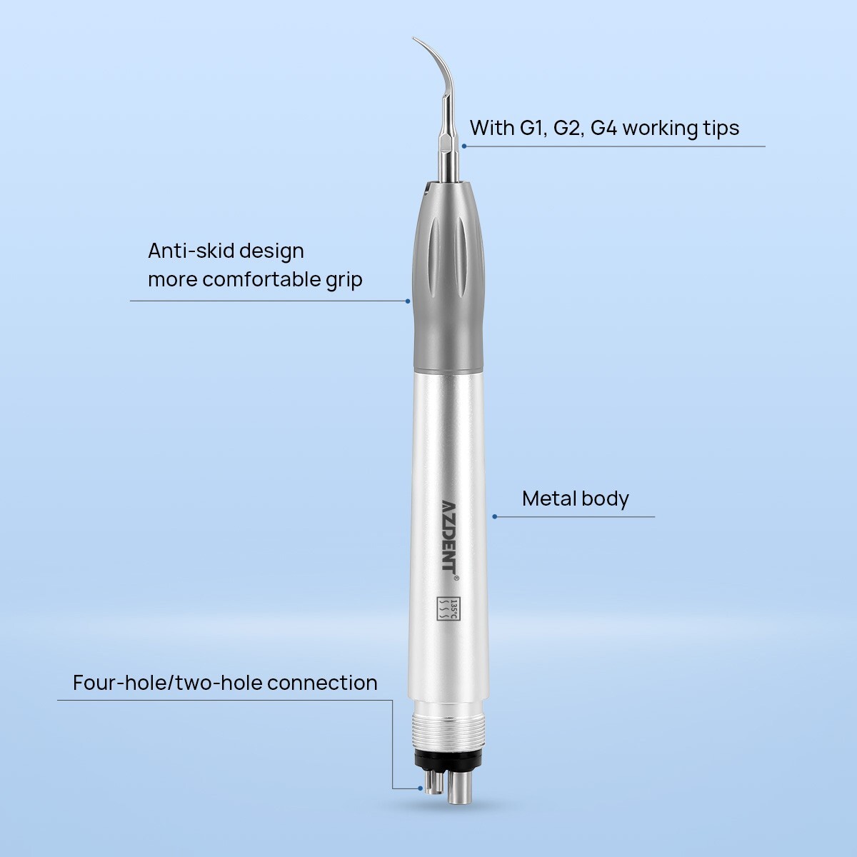 Dental Ultrasonic Air Perio Scaler Handpiece 4 Hole 3 Tips AZDENT