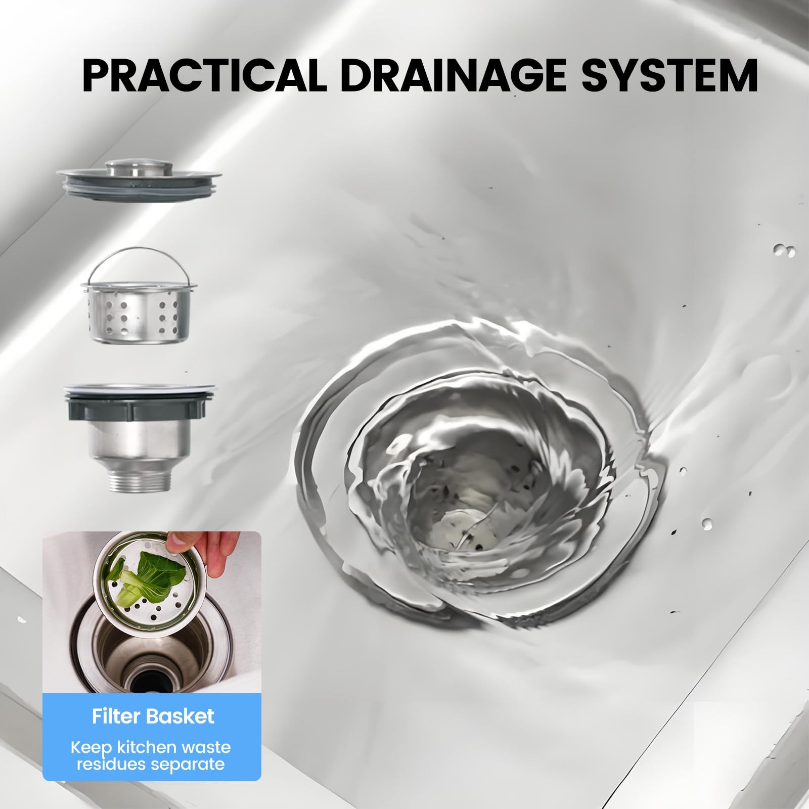 47″ Kitchen Sink Stainless Steel Commercial 1 Compartment Utility Sink W/ Faucet