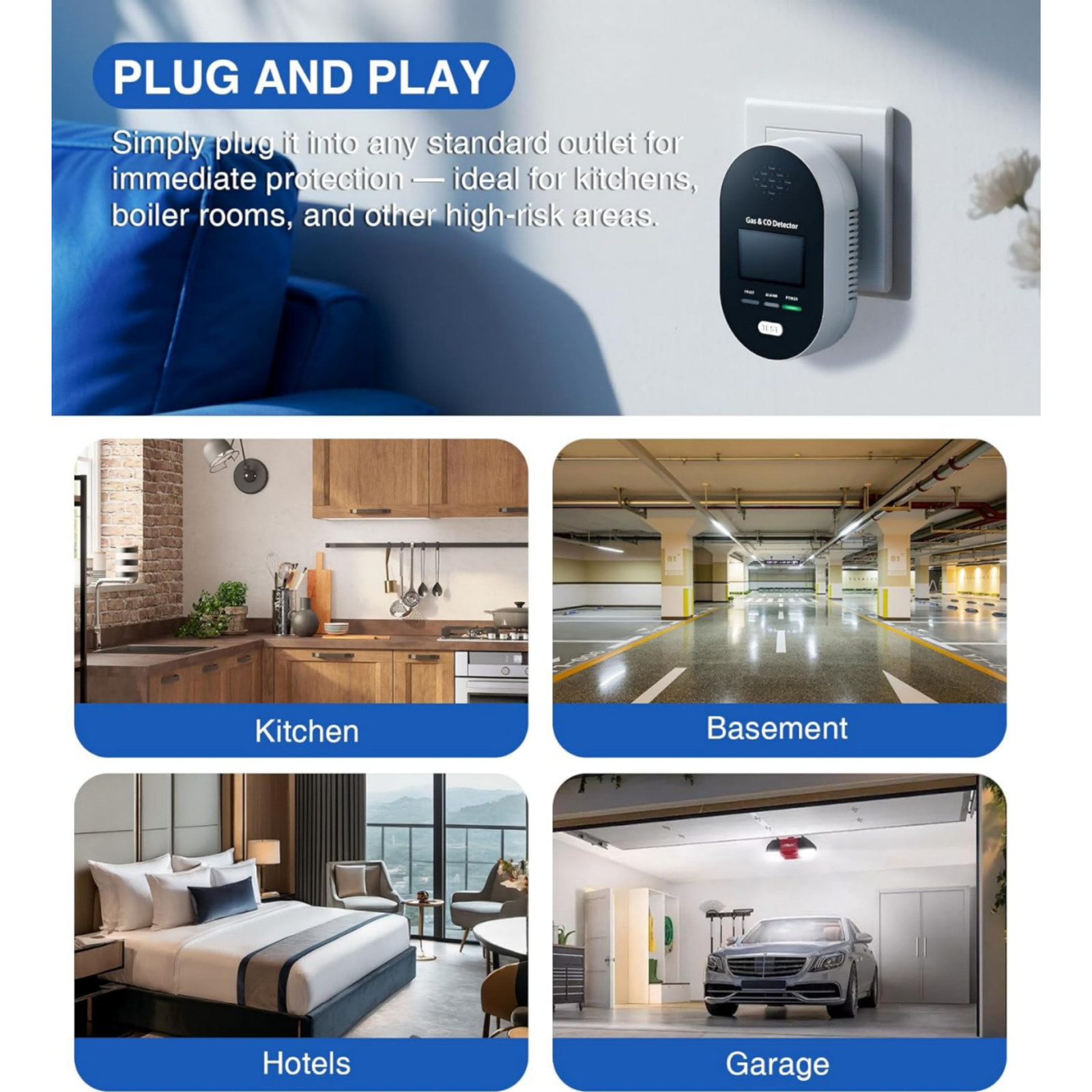 4-in-1 Carbon Monoxide Detector Warning Alarm Sensor LED Digital Gas Detector US