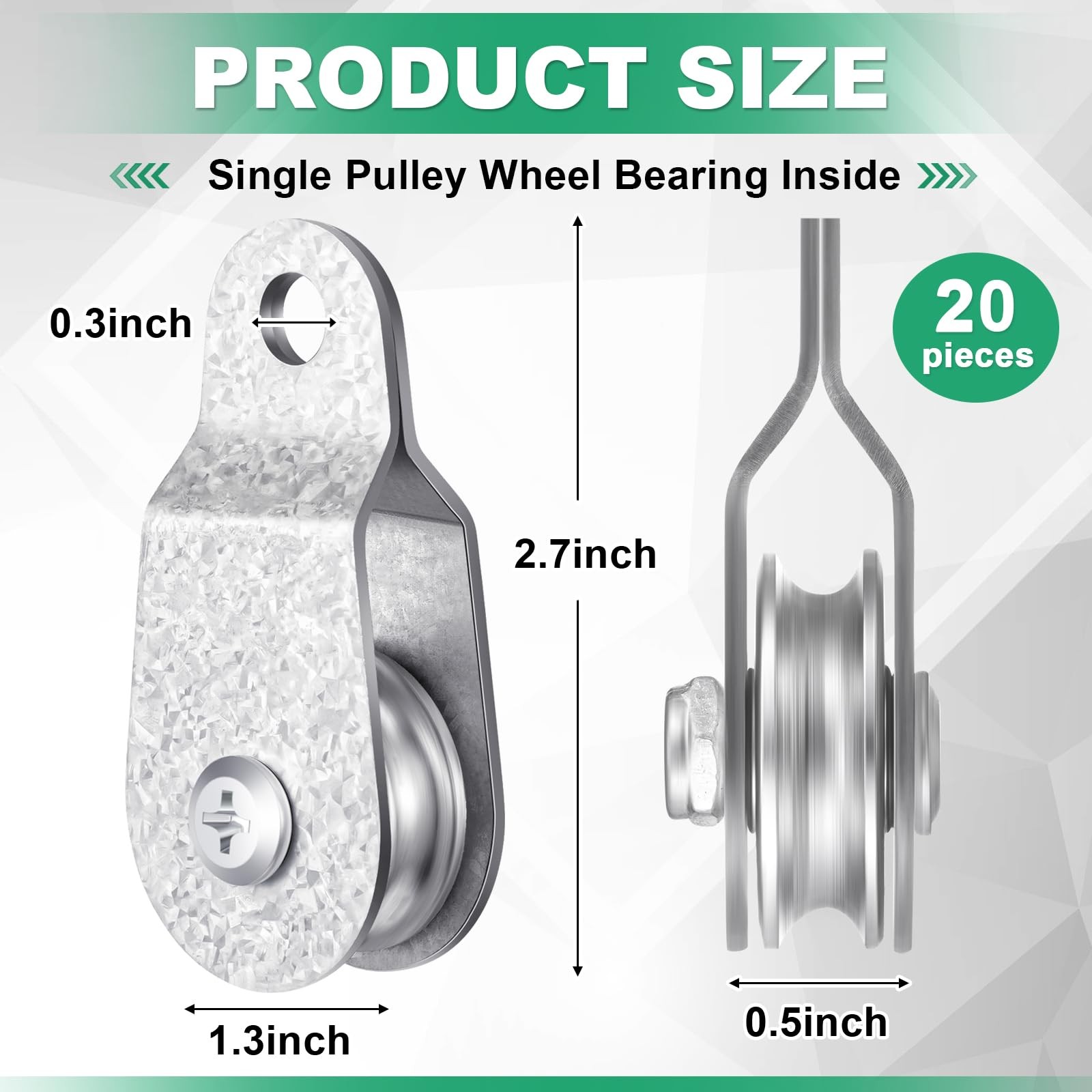 2.7×1.3 Inch Single Pulley Block Wheel 6mm/0.23 8mm/0.31 Inch Wire Rope 20 PCS
