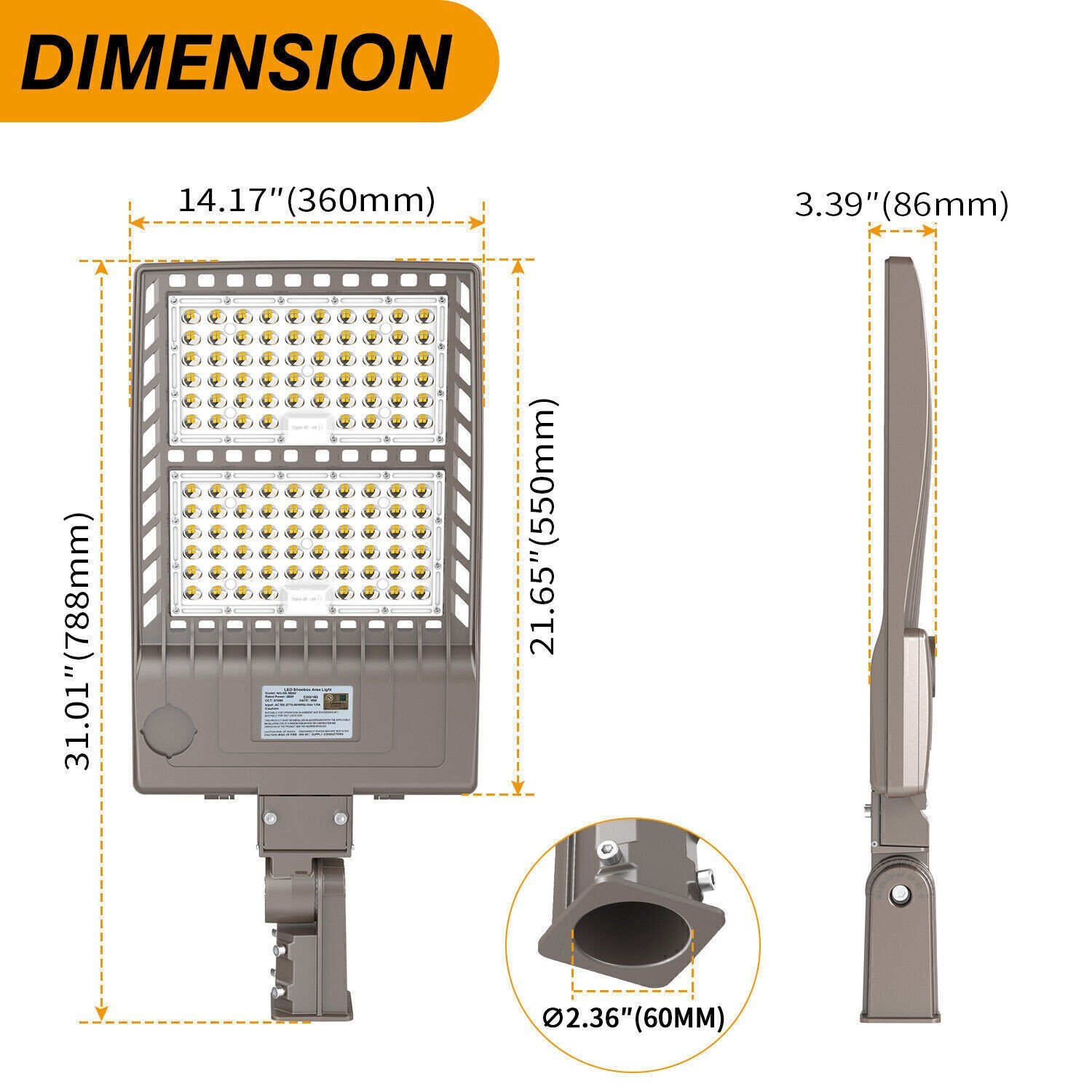 320W LED Shoebox Pole Light Outdoor Commercial Parking Lot Street Lighting 5000K