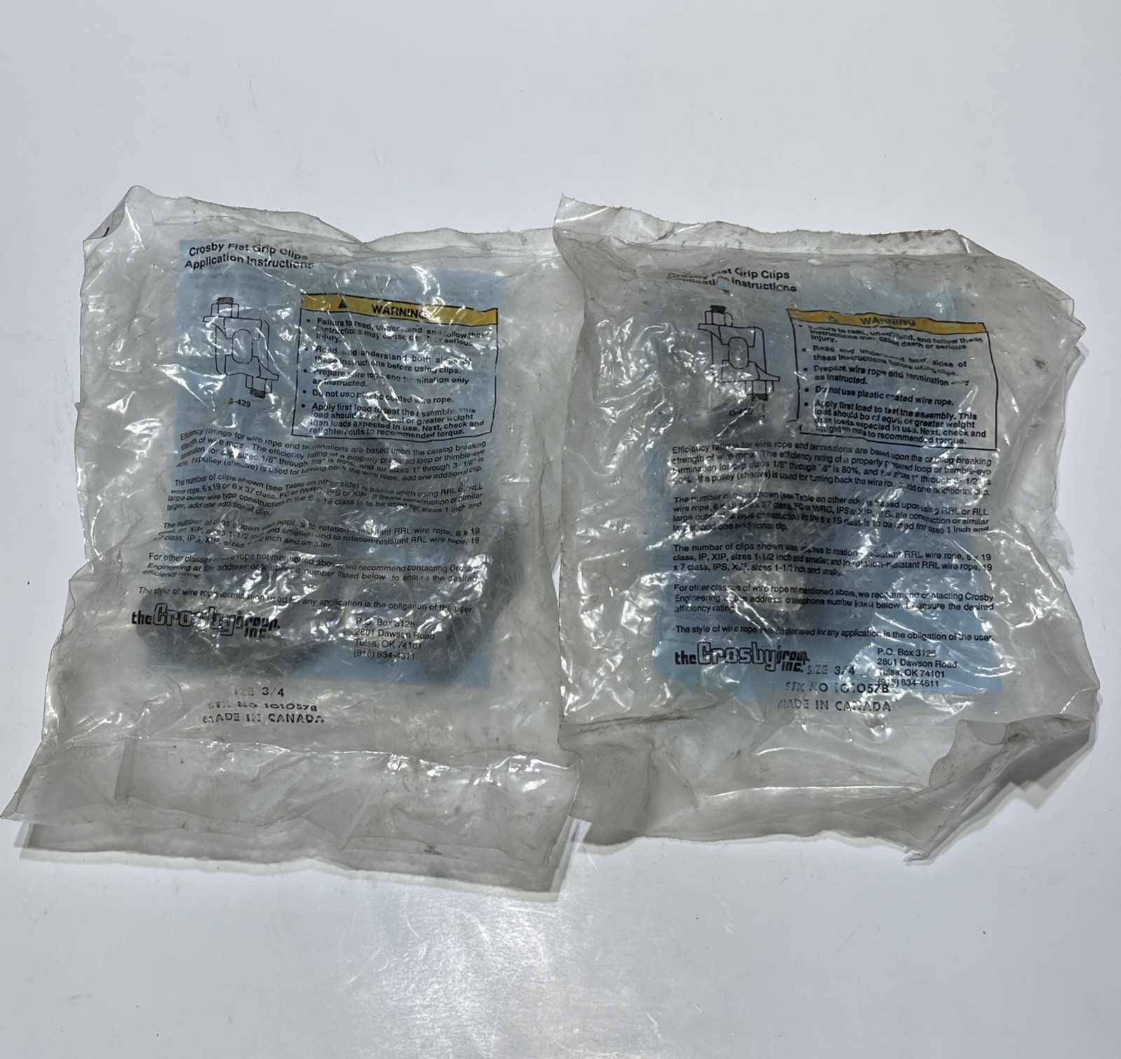 Lot of 2 Crosby Size 3/4in Galvanized Fist Grip Rope Wire Clips Assembly G-429