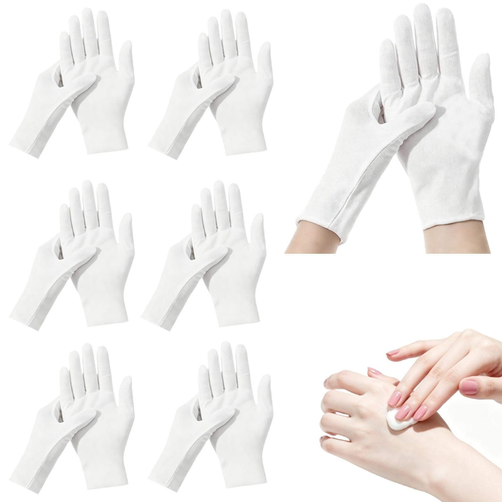 ZYFOTZUN 12Pack White Cotton Gloves, NightTime Moisturizing, Soft, Unisex