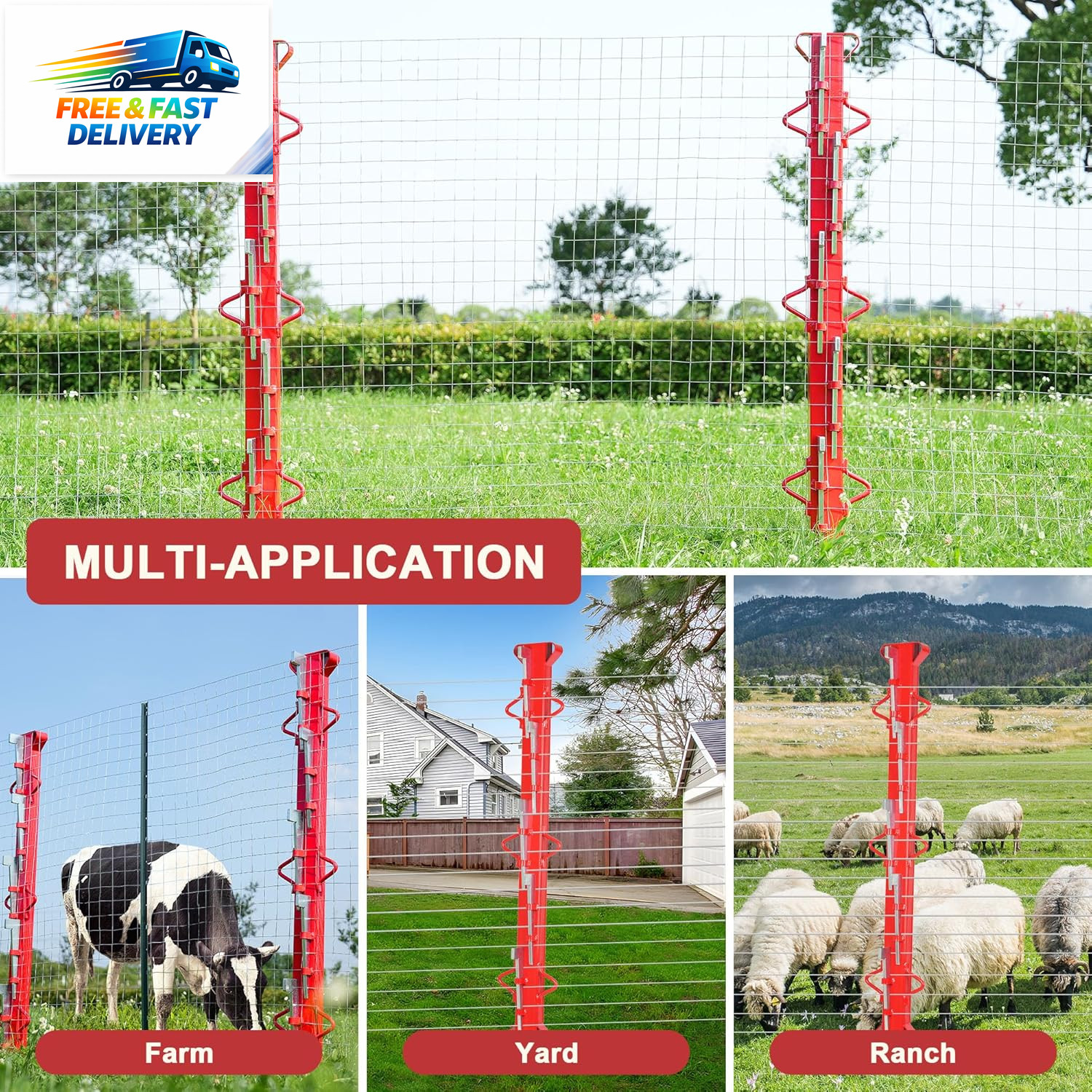 4Ft Woven Wire Fence Stretcher Bar with 5 Wedges, Heavy-Duty Carbon Steel Fence