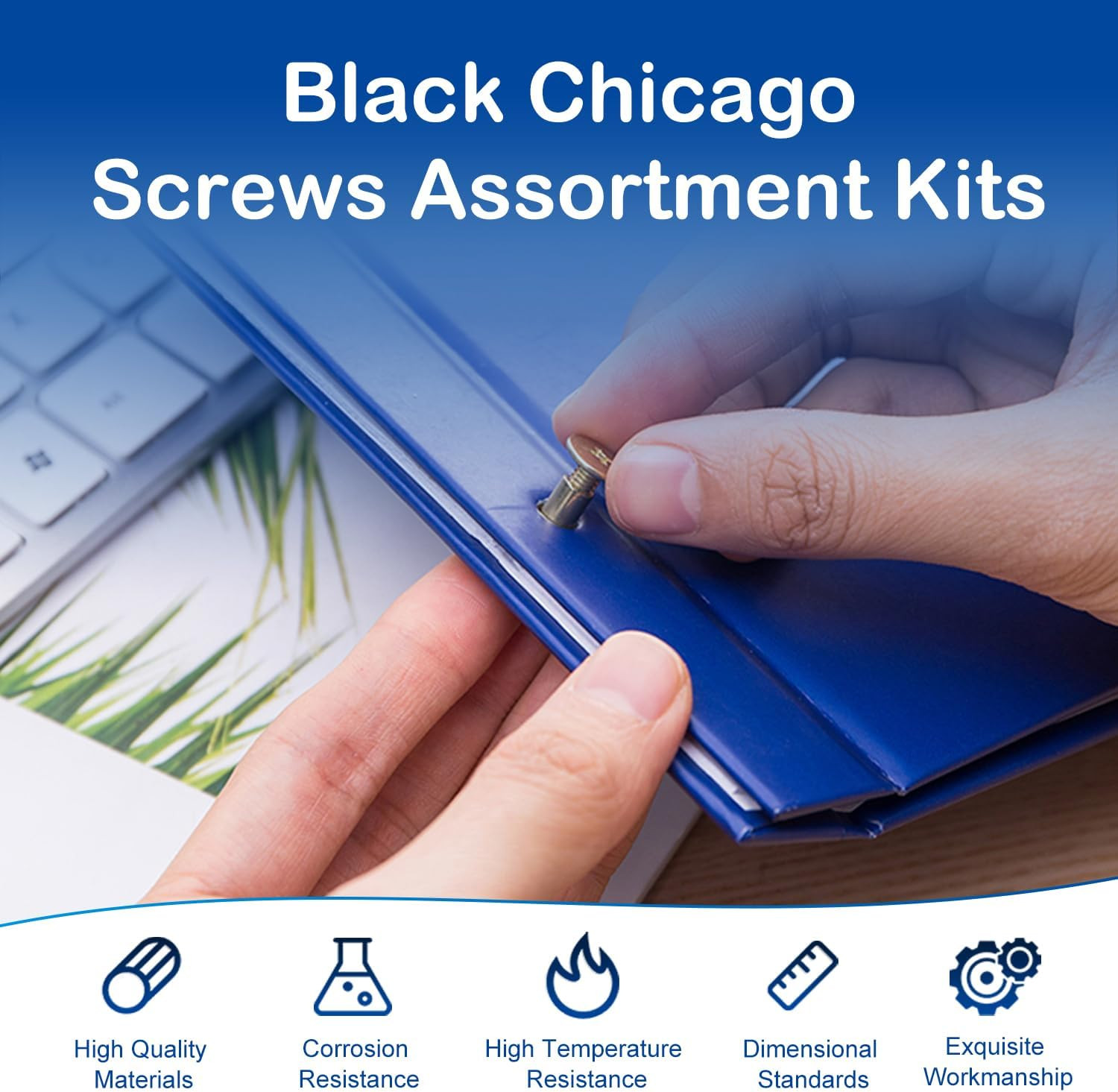 128 Sets Chicago Screws Kit Black Screw Rivets 8 Sizes Carbon Steel Binding Sc