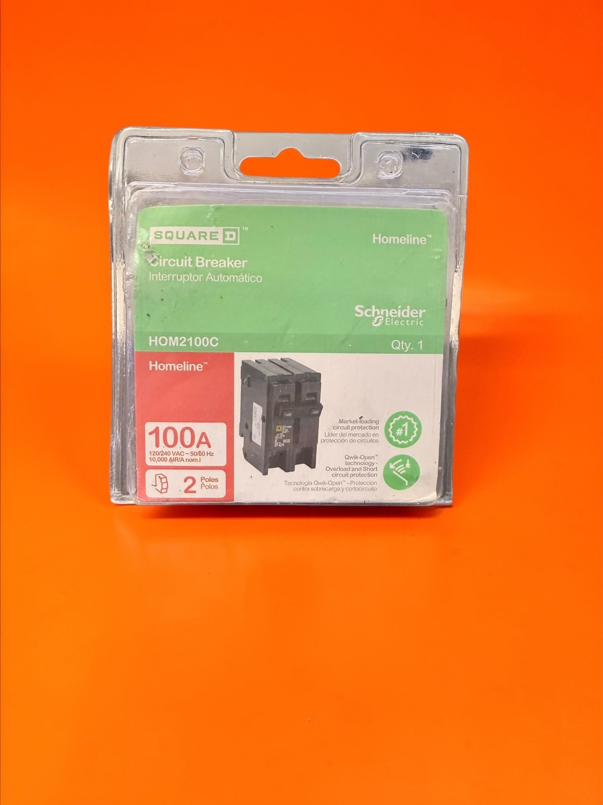 Square D HOM2100C Circuit Breaker, 2-Pole, 100A, 120-240VAC, 50-60Hz OPEN BOX