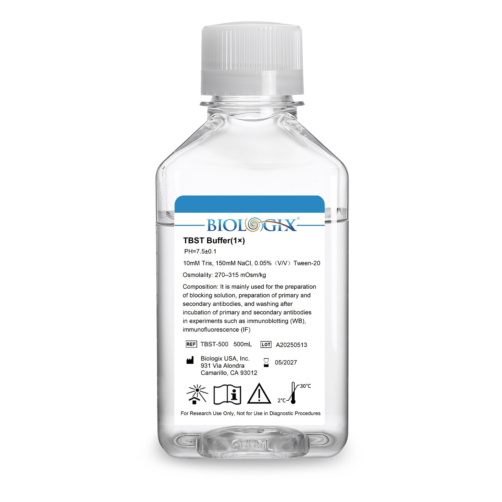 Biologix® TBST Buffer (1×), PH7.4, 500mL/Bottle, 10 Bottles/Case