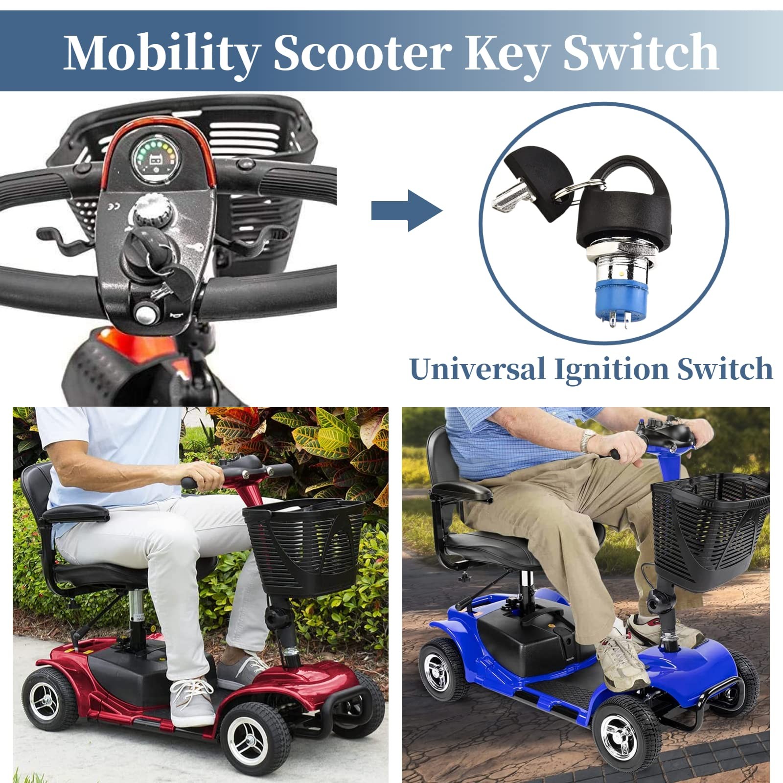 Ignition Switch with Key for Pride Victory Go Go, Revo 2.0 – Replacement