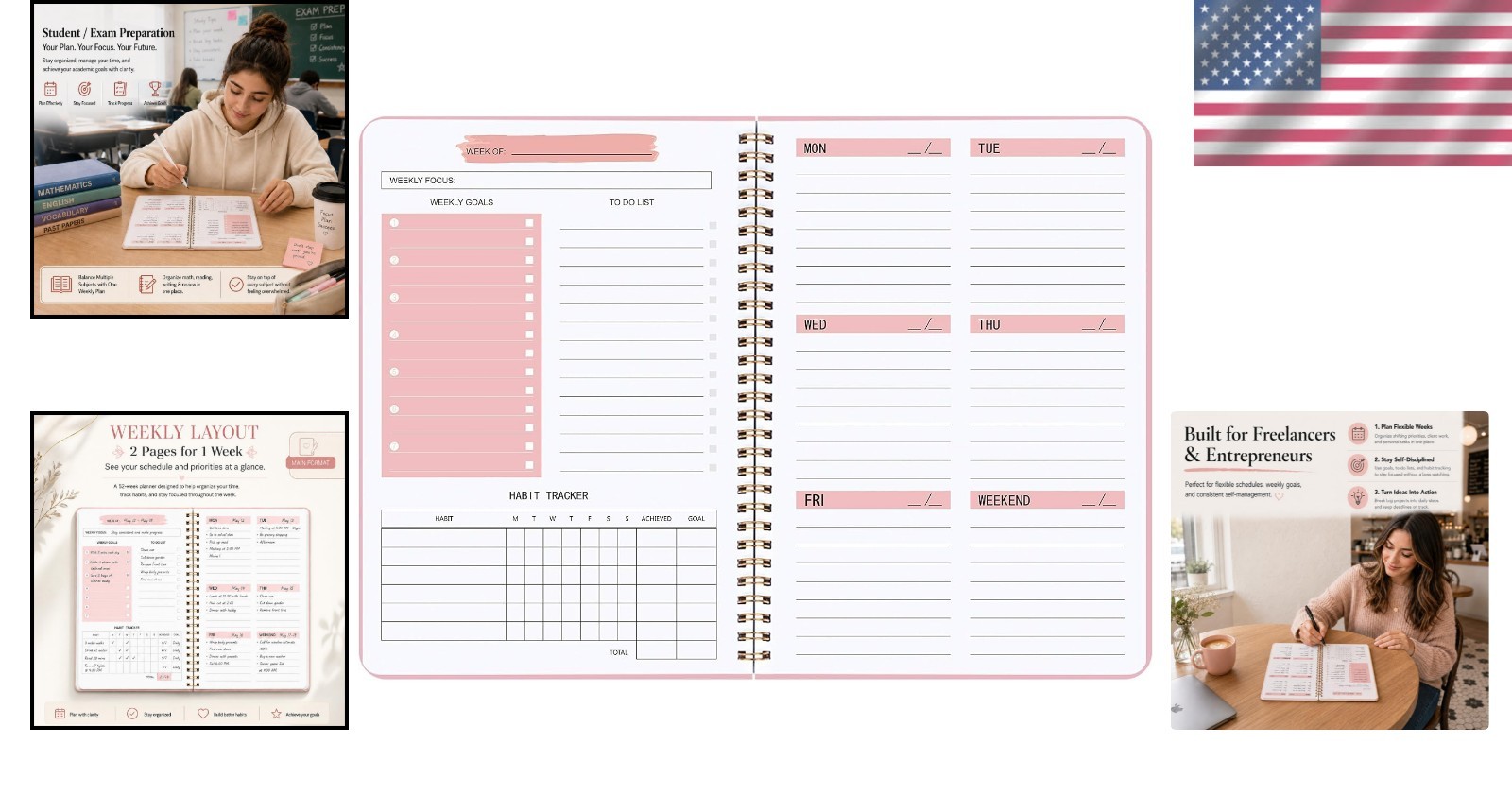 Compact 108-Page Weekly Planner: Habit Tracker & To-Do List with Lay-Flat Design