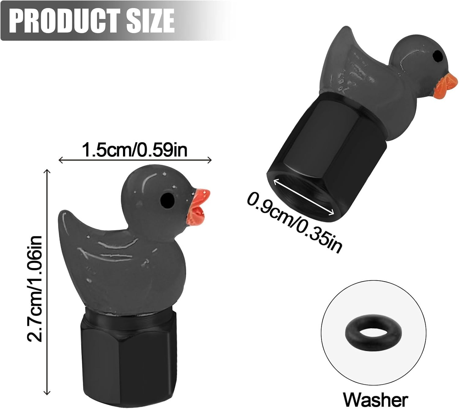 Glow in The Dark Cute Duck Tire Valve Caps, 4 Pack for Cars Motor Color: black