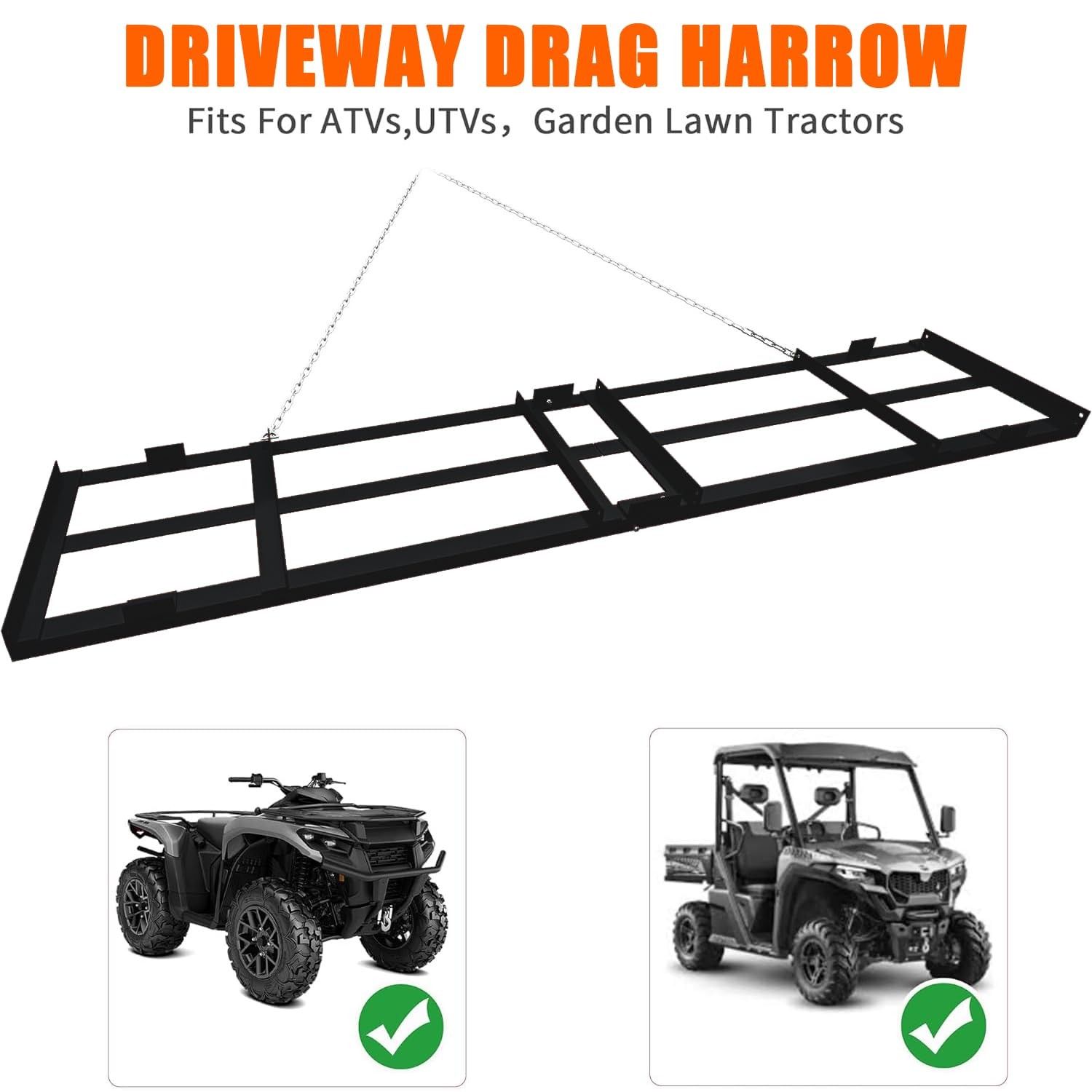 Garvee 6 FT Drag Harrow Driveway Grader Heavy Duty Tow Behind Gravel Sand Soil