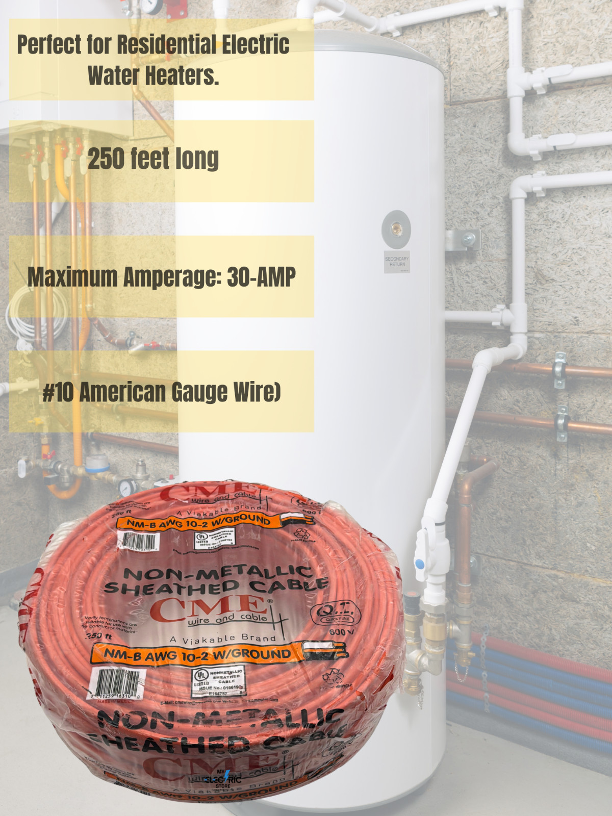 CME 10/2 NM-B 250FT Solid Copper Romex Wire W/Ground 30A 600V Indoor Cable NEW