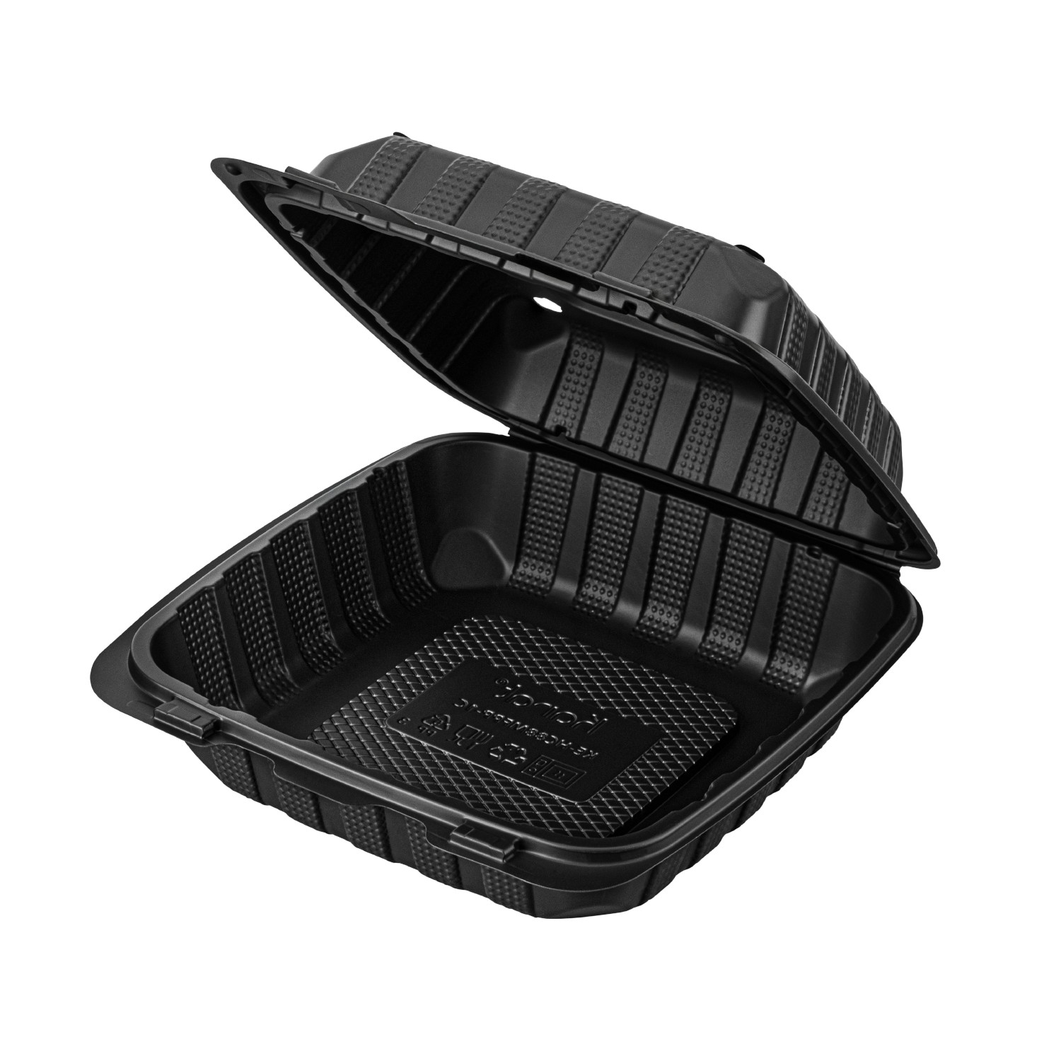 Karat Earth 8″ x 8″ Mineral Filled PP Hinged Container, 1 compartment – Black