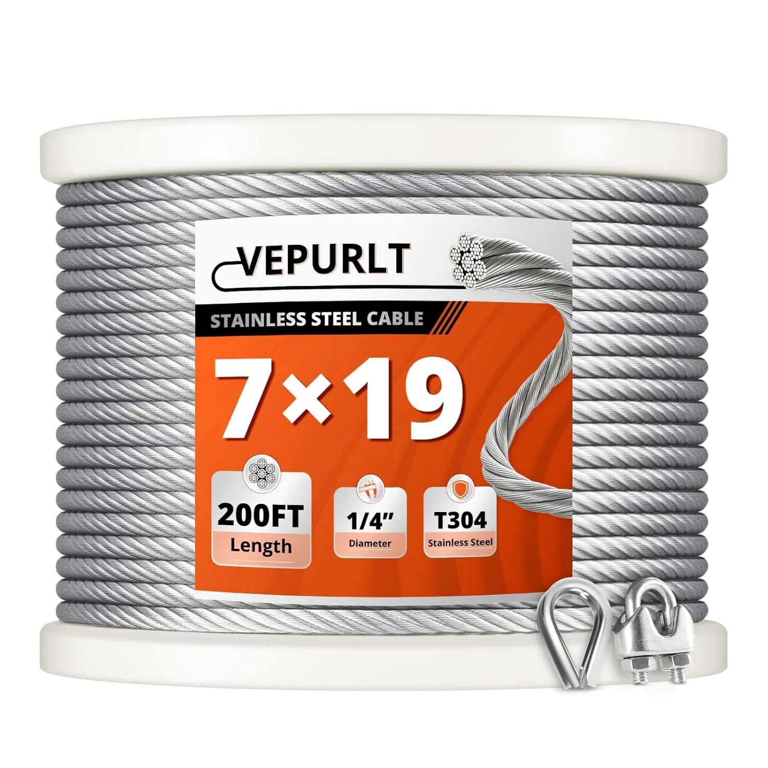 200FT 1/4″ Thickened Stainless Steel Cable Wire Rope, 7×19 Strand Aircraft Cable
