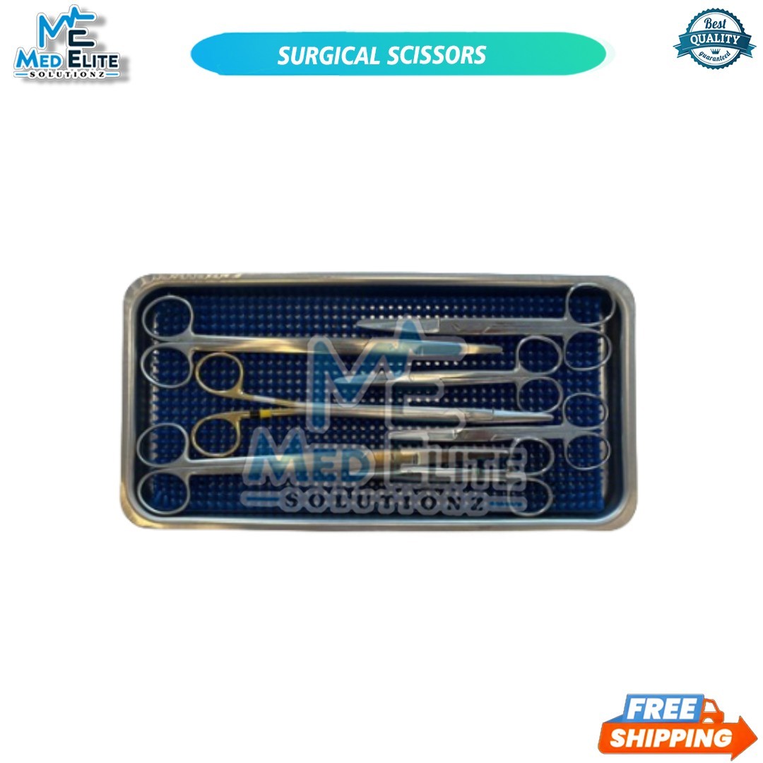 Curved and Straight Surgical Scissors and Sterilization Tray 7 pairs