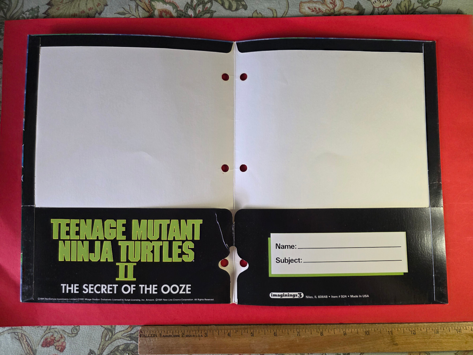 Vintage Teenage Mutant Ninja Turtles II Secret of Ooze Folder Portfolio 1991