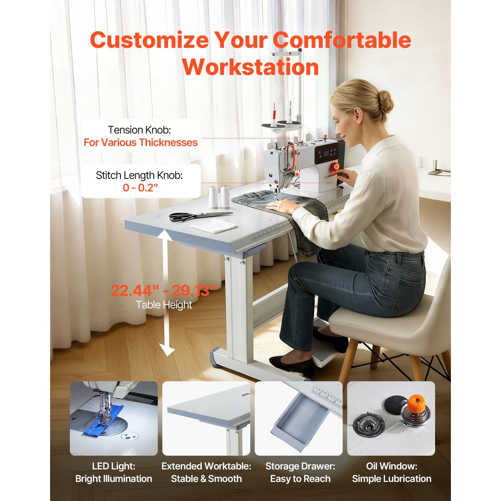 Industrial Sewing Machine, 550W Lockstitch Sewing Machine Set