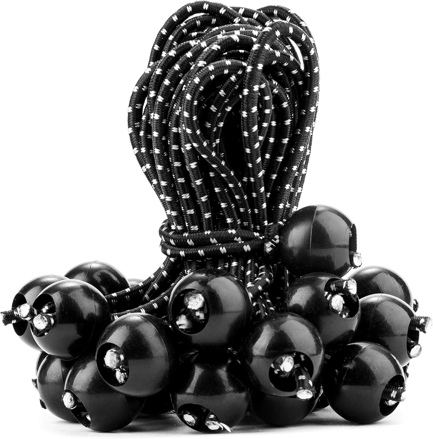 30 Pack 6 Inch Ball Bungee Cords Black Elastic String Tie for Canopy Tarp