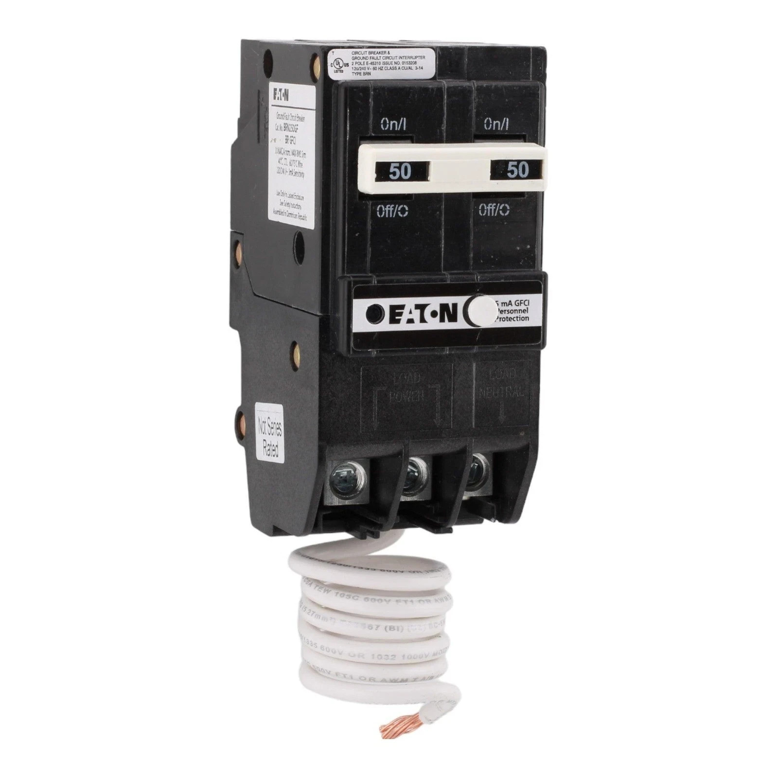 USED Eaton BRN250GF Circuit Breaker 50 Amp 2 Pole 120/240 Volt GFCI Ground Fault