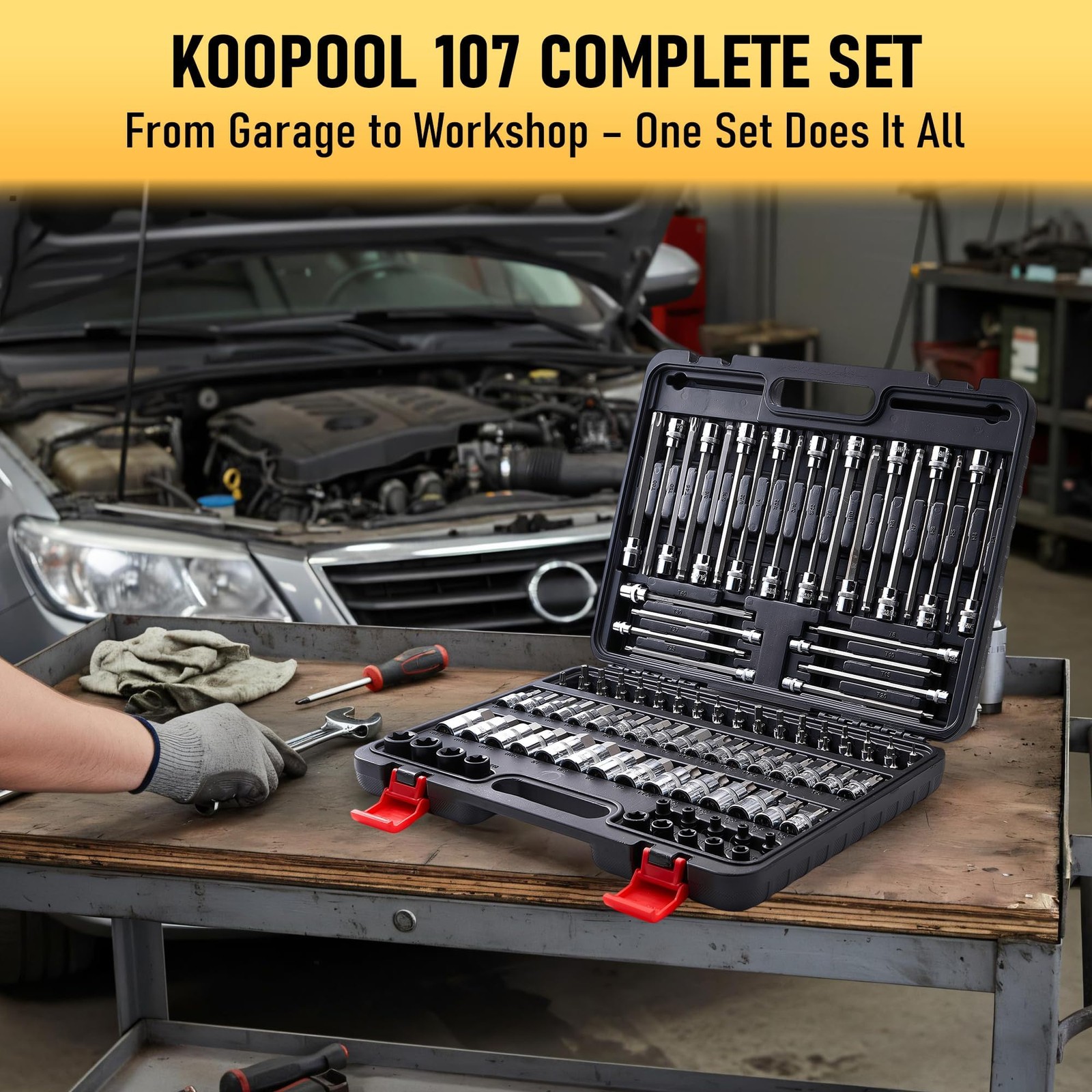 107-Piece Master Torx & Allen Bit Socket Set, S2 Steel, 1/4″ 3/8″ One Size