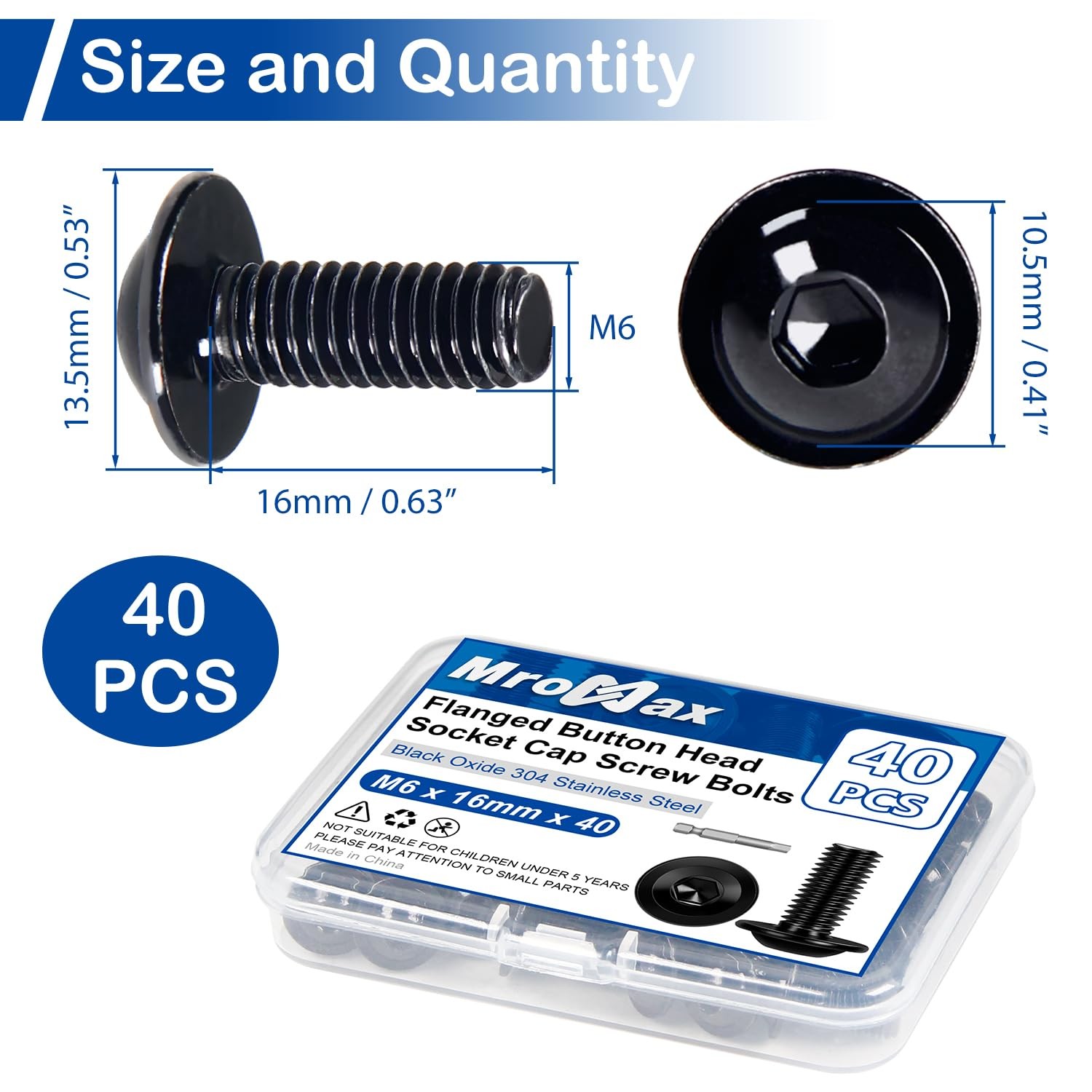 M6-1.0X 16mm 40Pcs Flanged Button Head Socket Cap Screws M6 x 16mm, Black