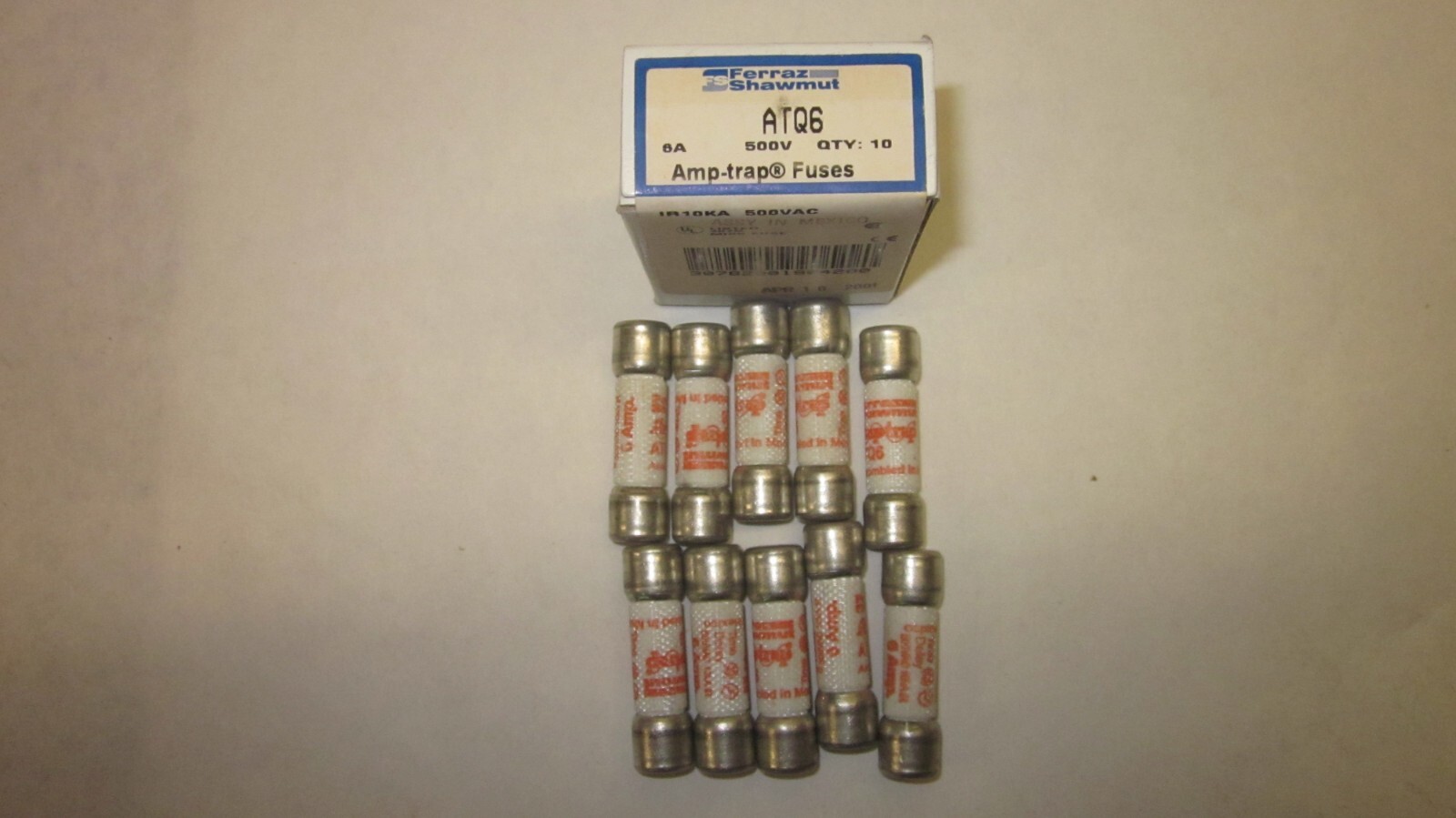 Gould Ferraz Shawmut (Mersen) ATQ6 Time-Delay Fuse box of 10. 6A 500V