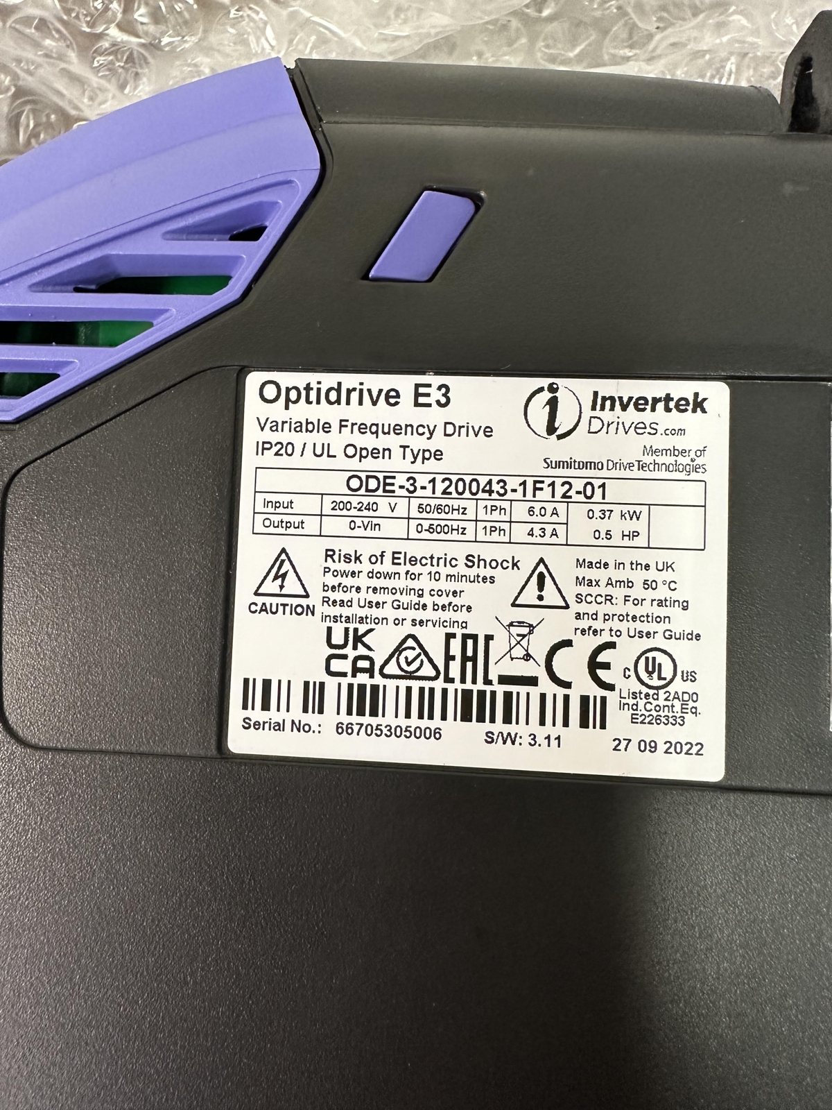 INVERTEK DRIVES – ODE-3-120043-1F12-01 – OPEN BOX