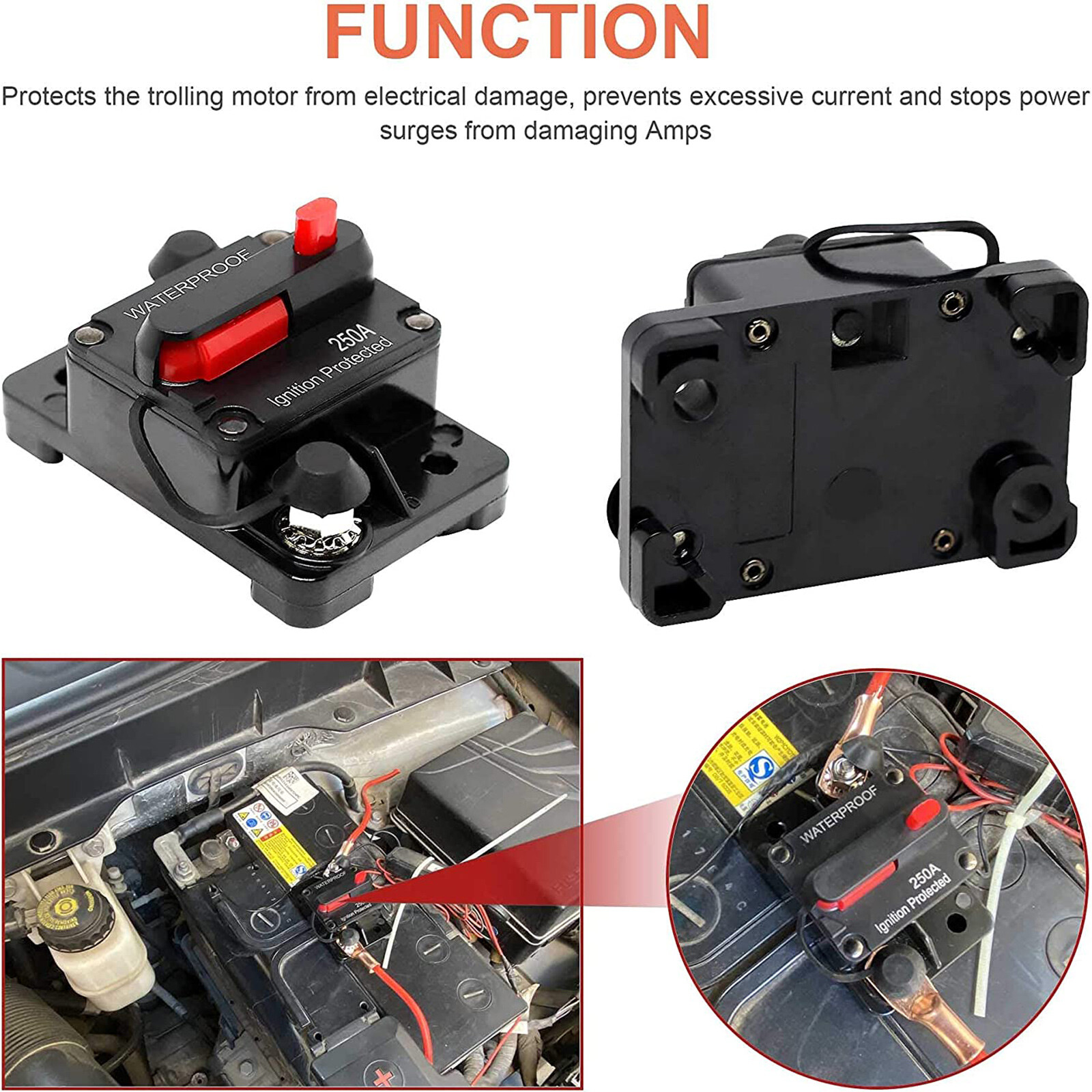 300A AMP Circuit Breaker Fuse Reset 12V-48V DC Car Boat Auto Waterproof