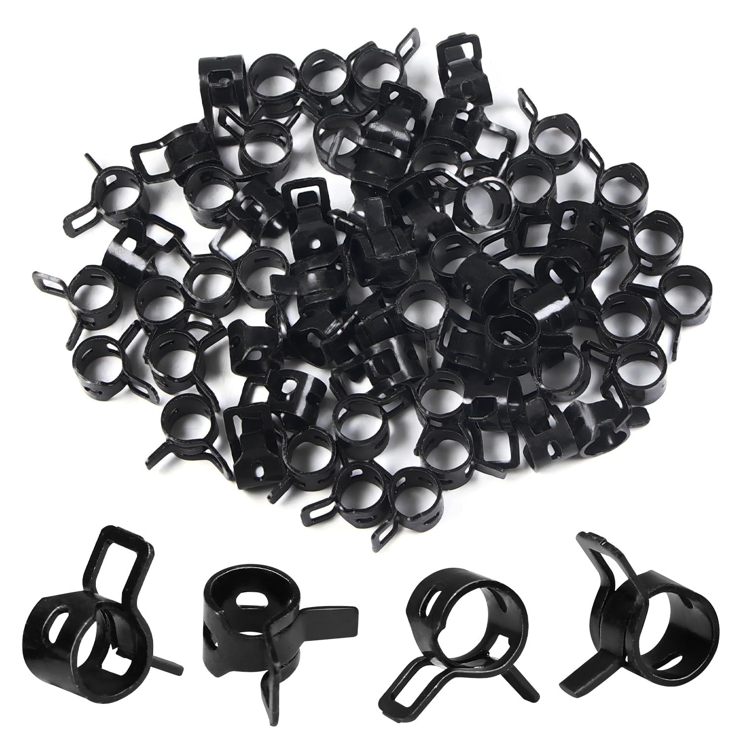 60Pcs 0.31″(8mm) ID Spring Band Hose Clamps, 5/16″ Fuel Line 8mm, Black