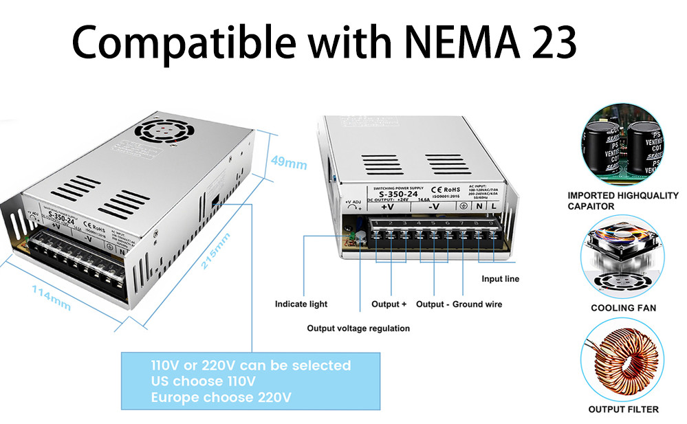 ✅3/5 Axis Nema34/23 Φ8mm Closed Loop Stepper Hybrid Servo Motor Driver Power Kit