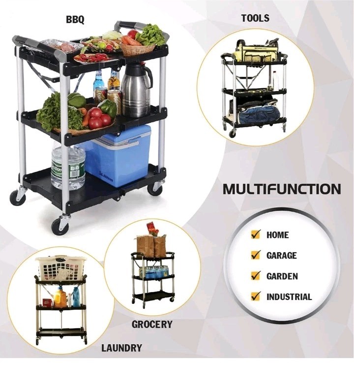 Olympia Tools 85-188 3-Shelf Collapsible Service Cart – Black