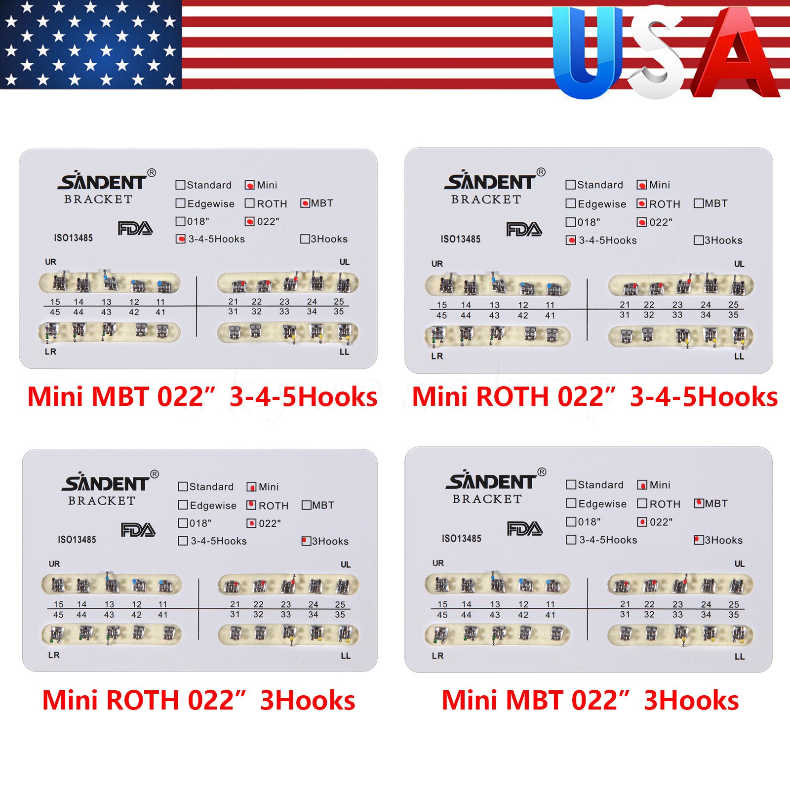 SANDENT Dental Orthodontic Metal Brackets Braces Mini/Standard Roth/MBT 022