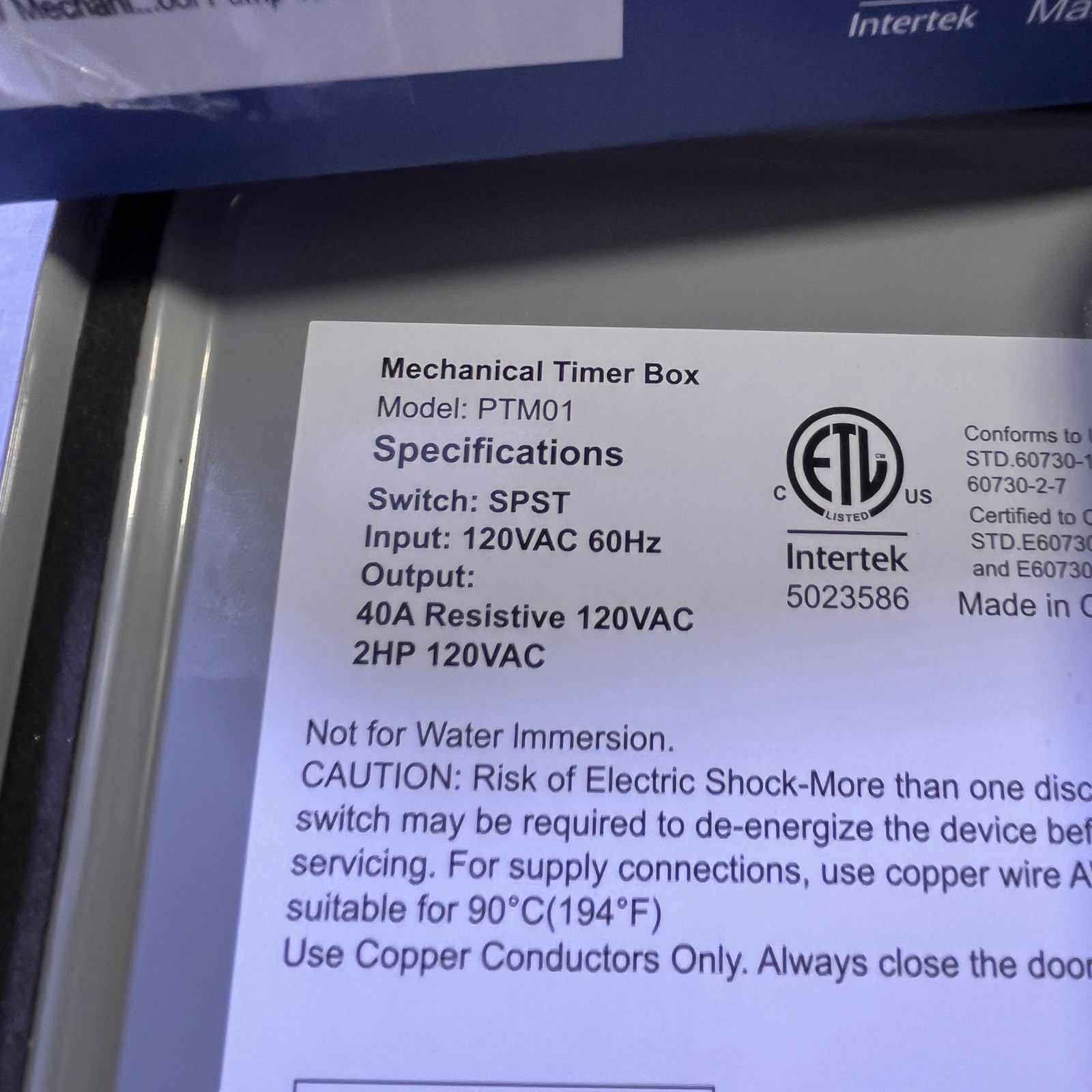 Dewenwils Mechanical Timer Box PTM01 120V 40A Resistive 2HP Pump Timer NOB