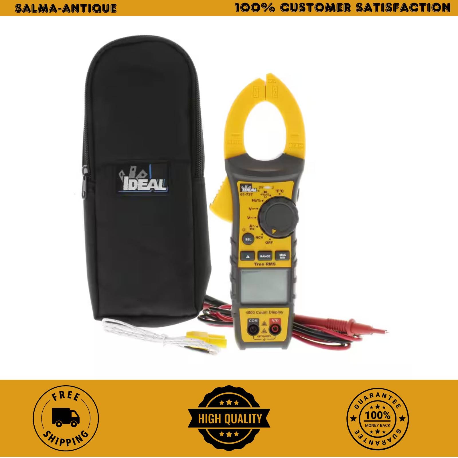 IDEAL 400Amp 600V AC/DC Digital TRMS Clamp Meter with NCV and Temp Audible Alert