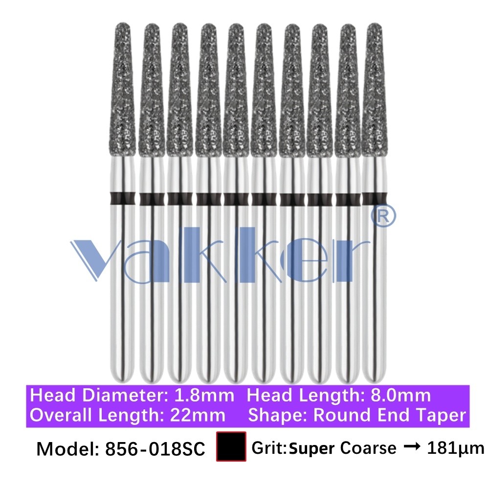 Vakker 10/pk Dental Round End Taper FG Diamond Bur 856-018SC Super Coarse Black