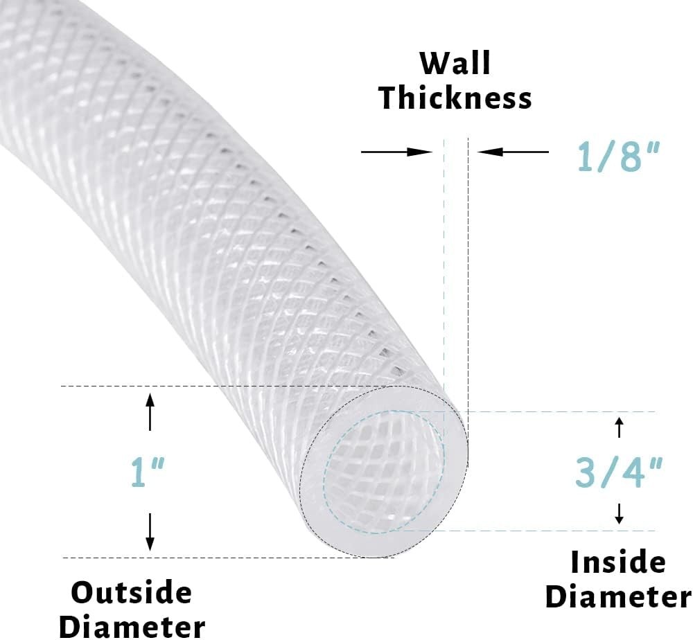 3/4 In ID Vinyl Tubing 50ft Heavy Duty Reinforced Clear Plastic Hose Compatib…