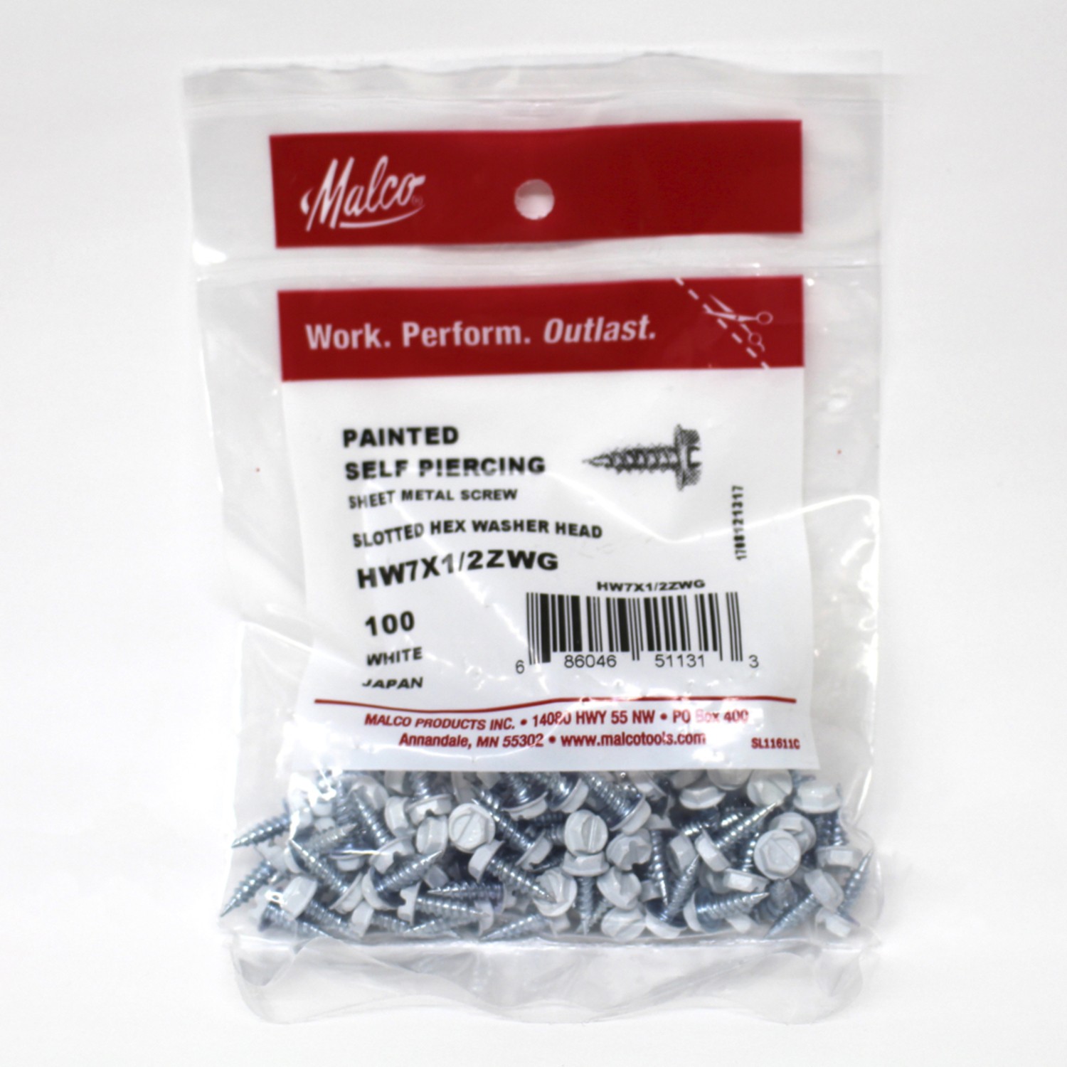 Malco HW7X1/2ZWG White Hex Head Zinc-Plated Sheet Metal Screw 1/2 L in.