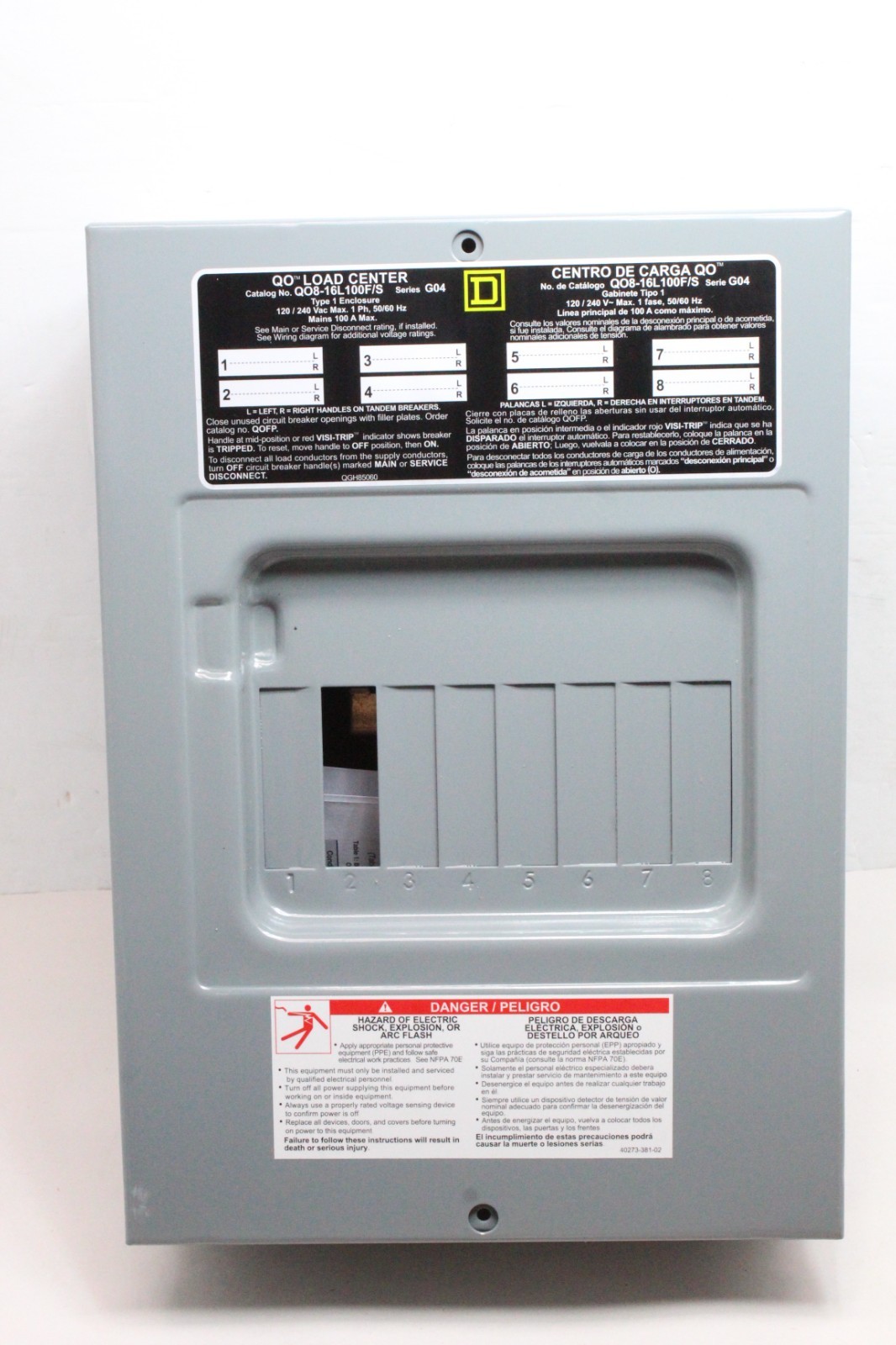 QO816l100SCP Square D Circuit Breaker Load Center- 100A- 8 Spaces- 16 Circuits
